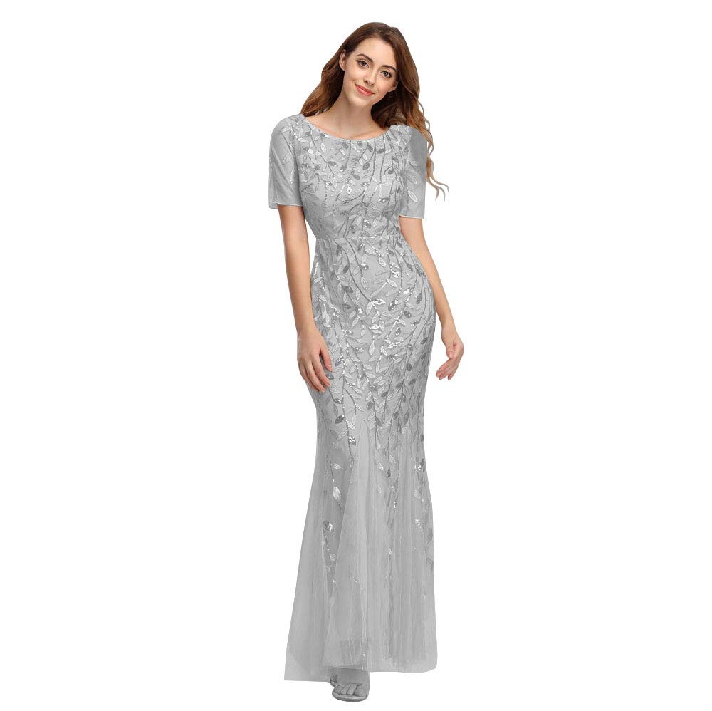 Elegant Women's Mermaid Evening Dress with Short Sleeves - Perfect for Prom, Cocktail Parties & Formal Events