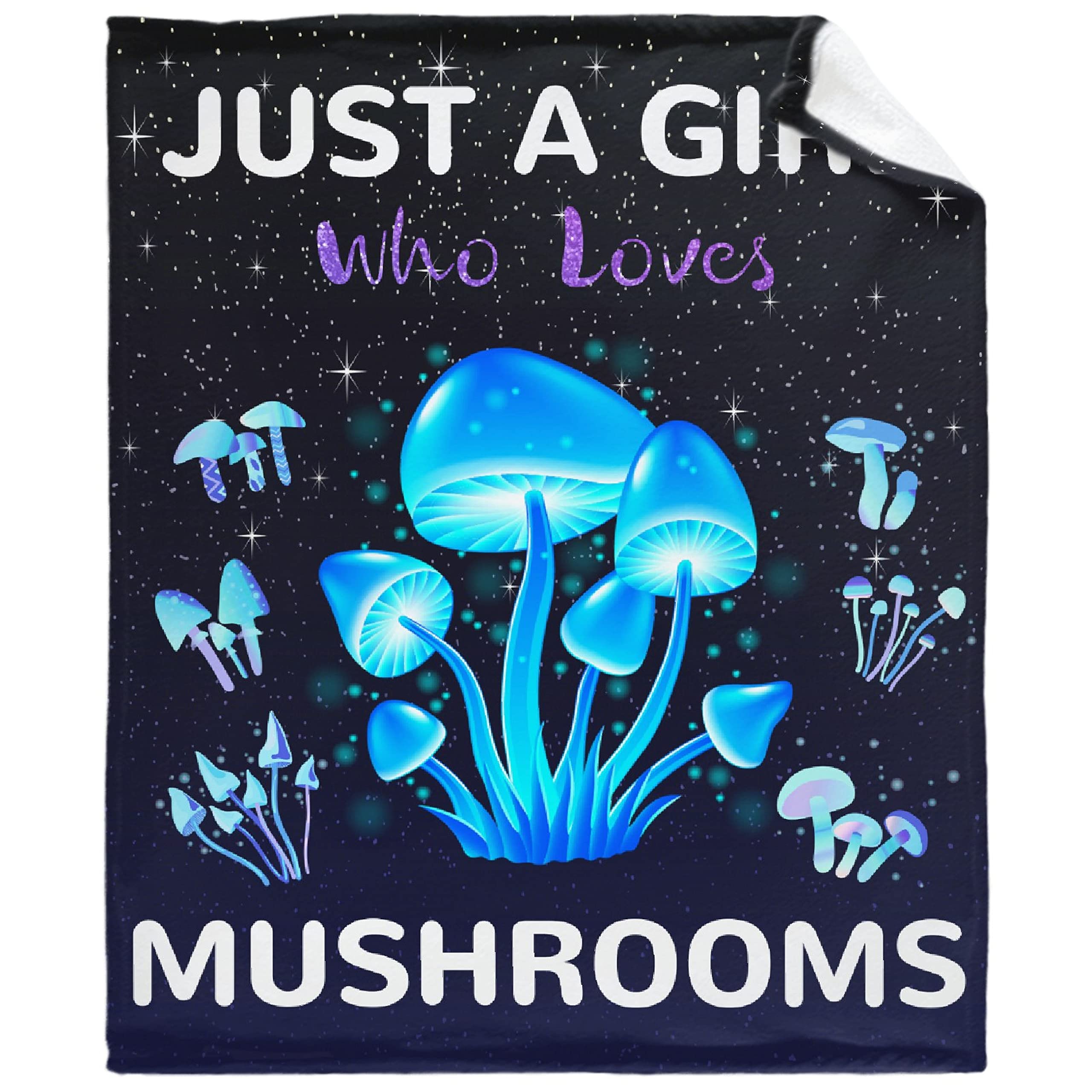 Super Soft Flannel Throw Blanket - Blue Starry Mushroom Design | Oversized 120x90 Inch Fleece Blanket for Bed, Sofa & Couch | Cozy Gift for Mushroom Lovers | Perfect for Indoor Lounging, Beach Picnics & Outdoor Adventures