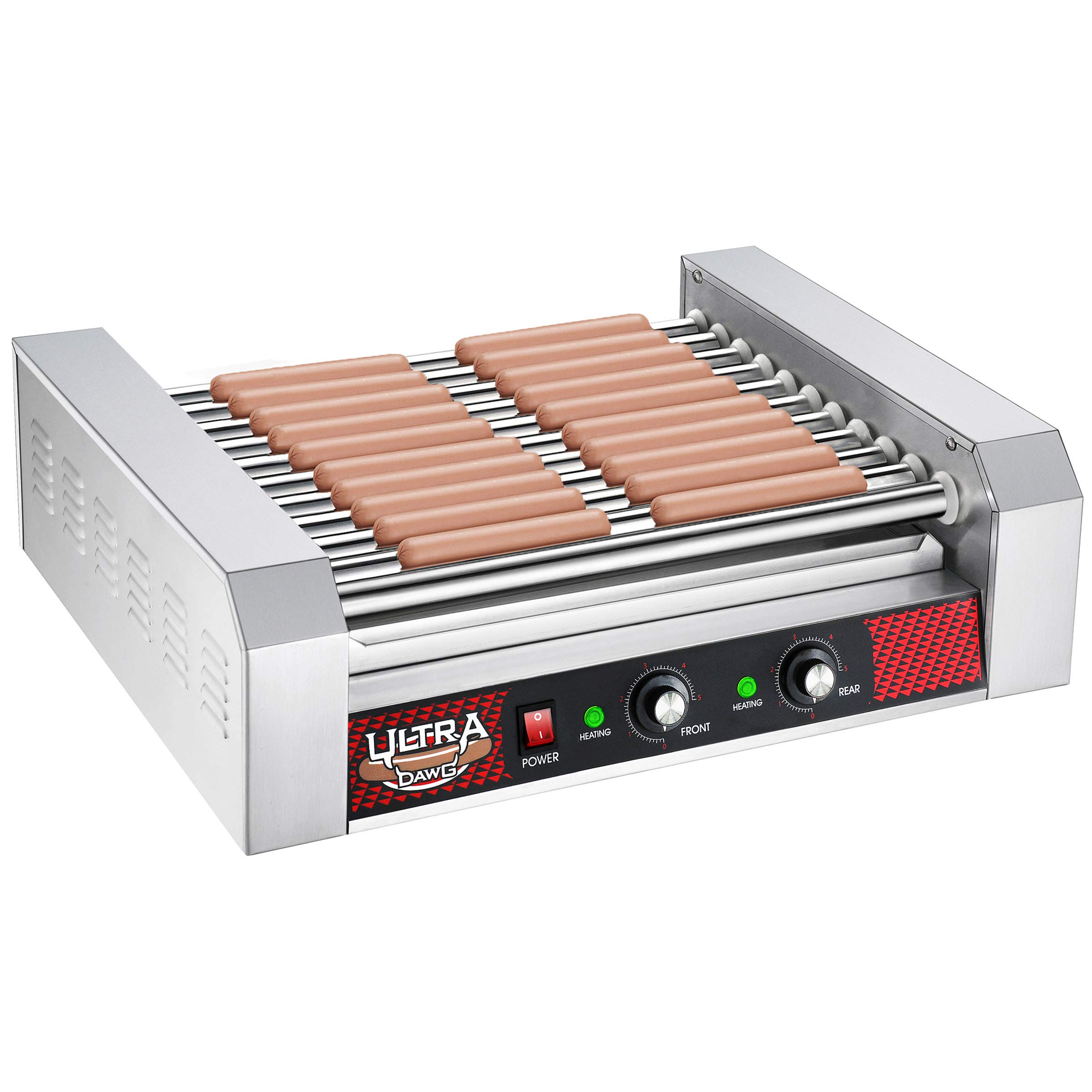 Premium Hot Dog Grill with 11 Stainless Steel Rollers - Cook 30 Hot Dogs or Sausages Simultaneously | Great Northern Popcorn 876071RCM | Perfect for Backyard BBQs, Parties & Outdoor Events