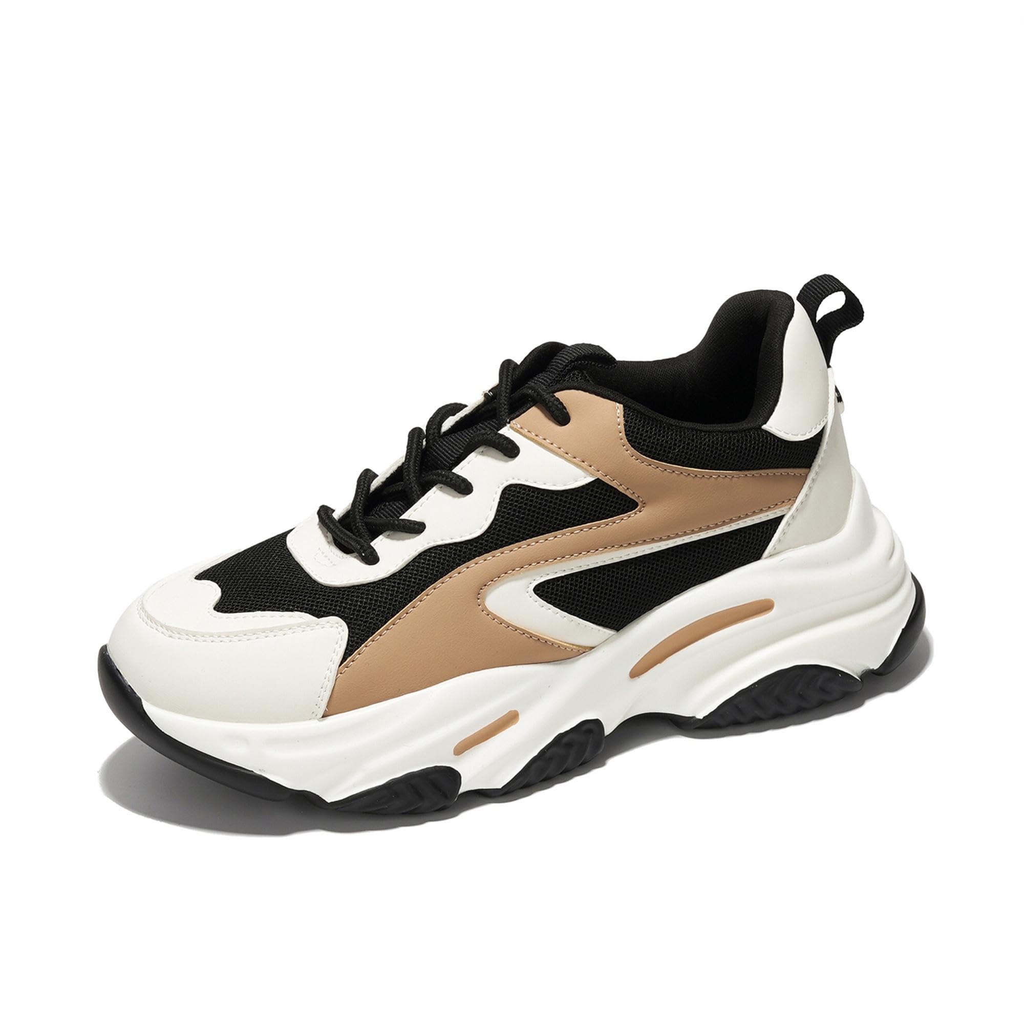 Women's Chunky Platform Sneakers - Lace-Up Dad Shoes with Memory Foam & Textile Upper - Comfortable Slip-On Fashion Sneakers for Casual Wear, Street Style & Everyday Outfits (Coco)