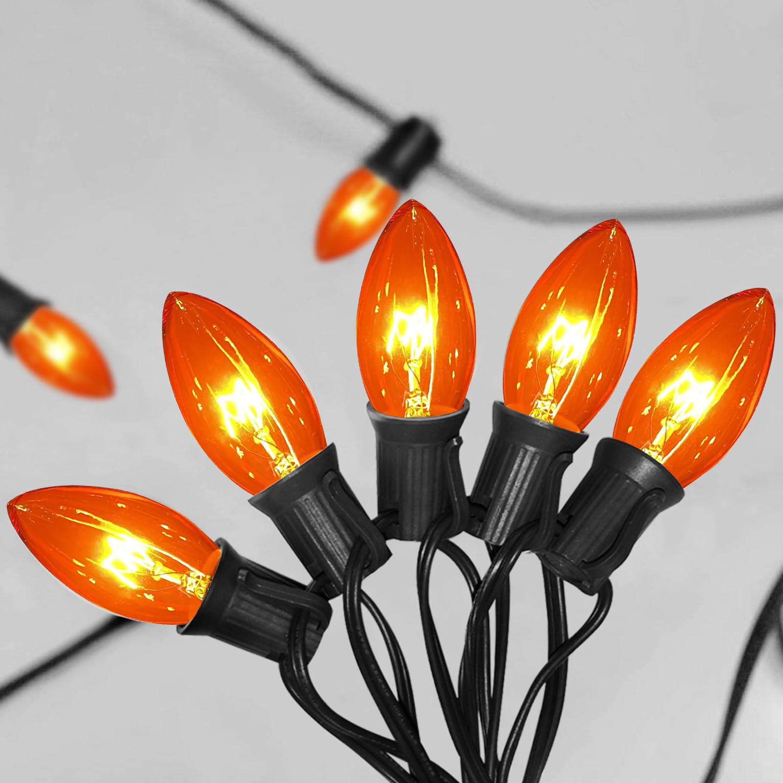 Vintage Halloween Orange String Lights - 25Ft Outdoor Fairy Lights with 26 Clear Orange Bulbs (1 Spare) | Connectable Party Lights for Halloween, Christmas Tree, Thanksgiving, Patio, Garden & Indoor Decorations | Perfect for Holiday Parties, Home Decor & Seasonal Celebrations