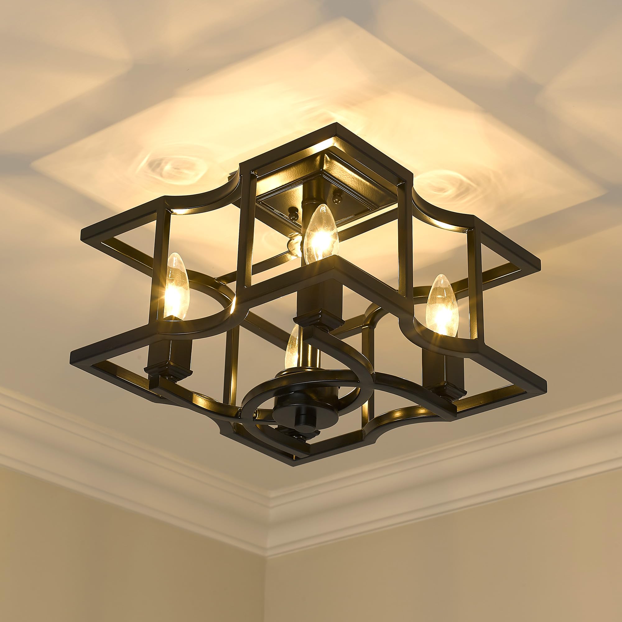 Golden Lighting Bellare Semi-Flush Mount Ceiling Light Fixture - Convertible Flush Mount or Pendant Light for Kitchen Island, Dining Room, Bedroom & Hallway Lighting