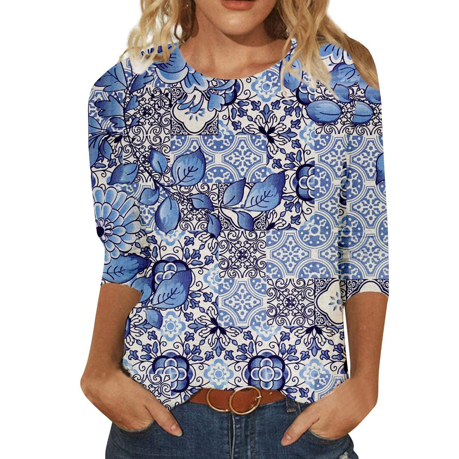 Elegant Women's Blouses & Tops for Work - Short Sleeve & 3/4 Sleeve Tunic Tops with Floral Print - Perfect for Office Wear, Summer Outfits & Casual Dressy Occasions