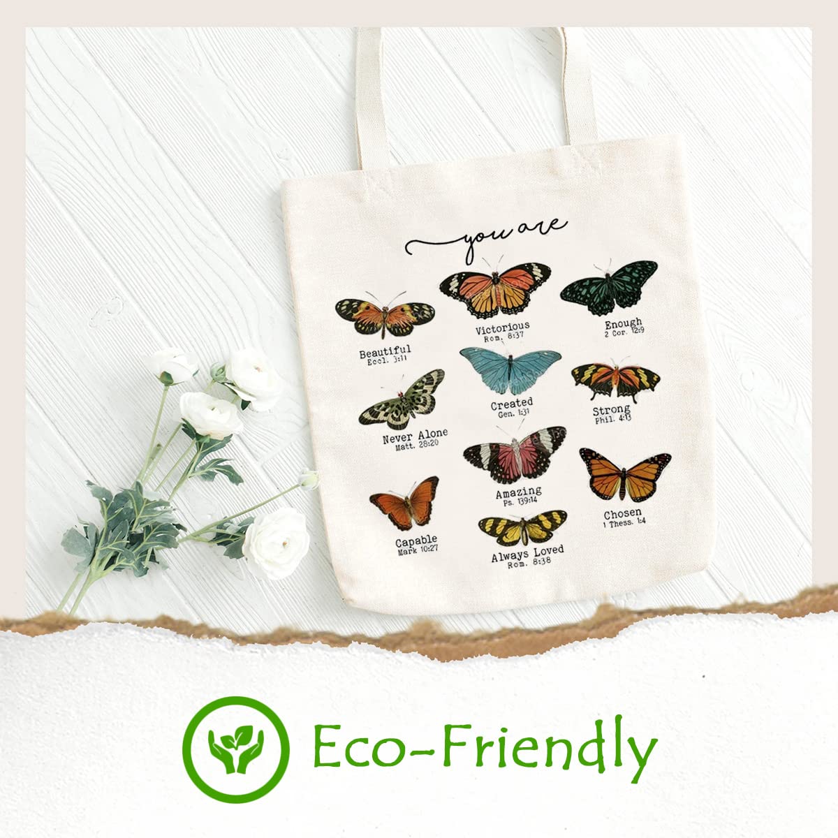 Butterfly Bible Verse Canvas Tote Bag - Inspirational & Funny Reusable Shopping Bag for Women - Perfect for Church, Bible Study, Groceries & Daily Use