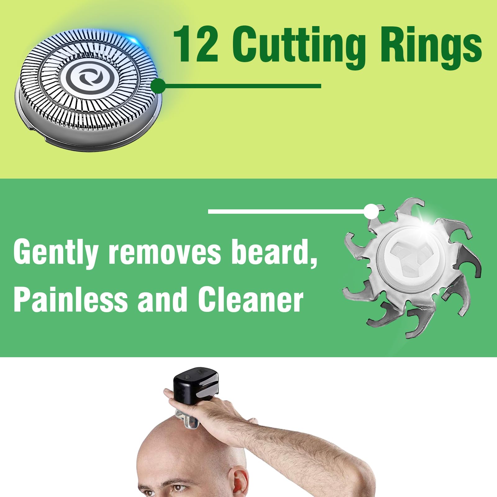 12 Pack Replacement Shaver Blades for Skull Shaver Pitbull Gold PRO - 4 Head Razor Blades for Men's Electric Shavers - Perfect for Travel, Home & Professional Grooming
