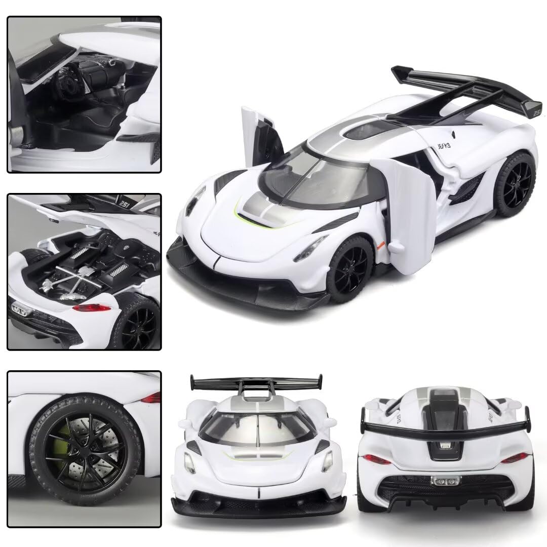 1/32 Scale Jesko Die Cast Metal Toy Cars for Kids - Pull Back Action with Light & Sound, Collectible Model Car for Boys Age 3+ (White) | Perfect for Birthday Gifts, Playtime & Car Collection Displays