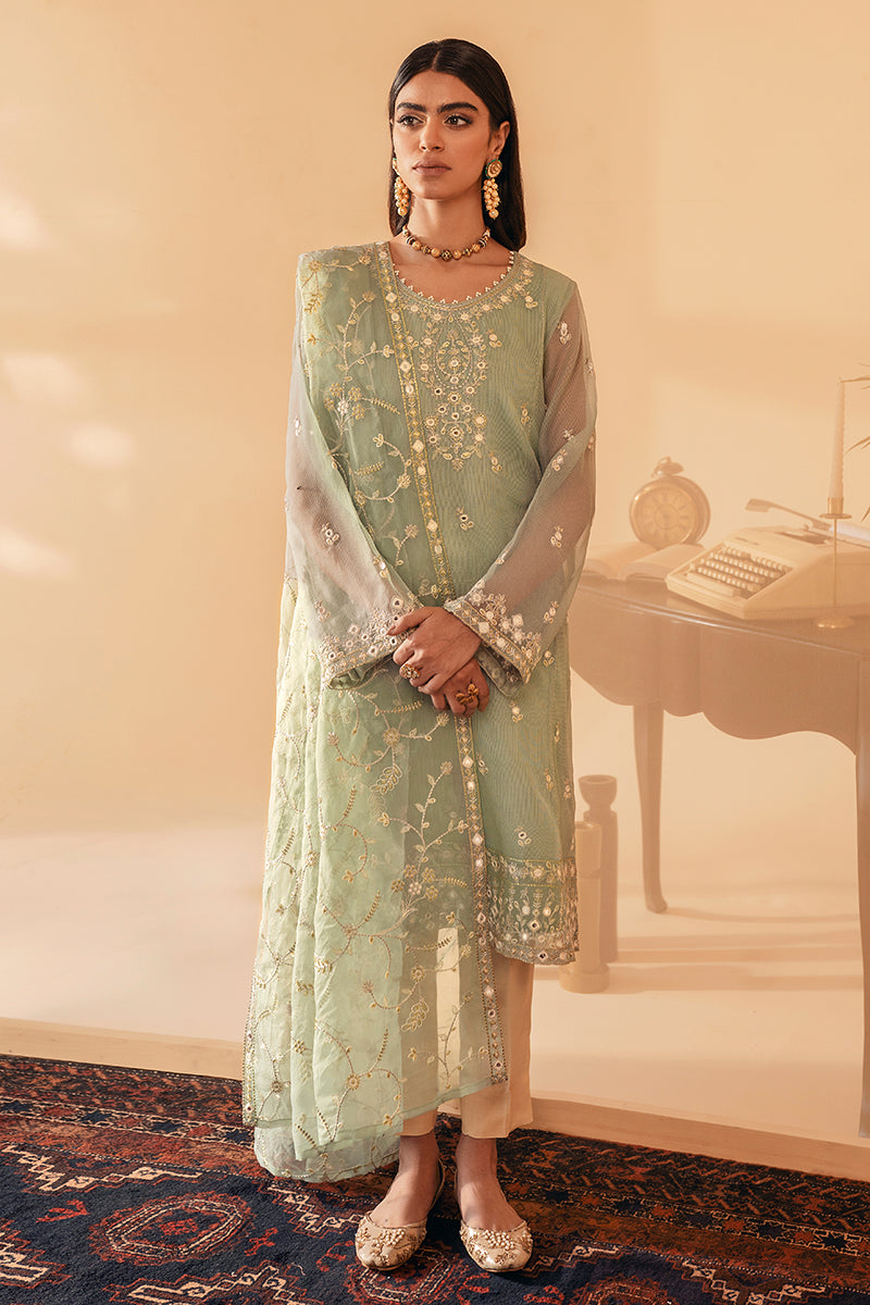 Jade Blaze Net 2-Piece Set (Embroidered Shirt & Dupatta) - Elegant Ethnic Outfit for Weddings, Parties & Festive Occasions