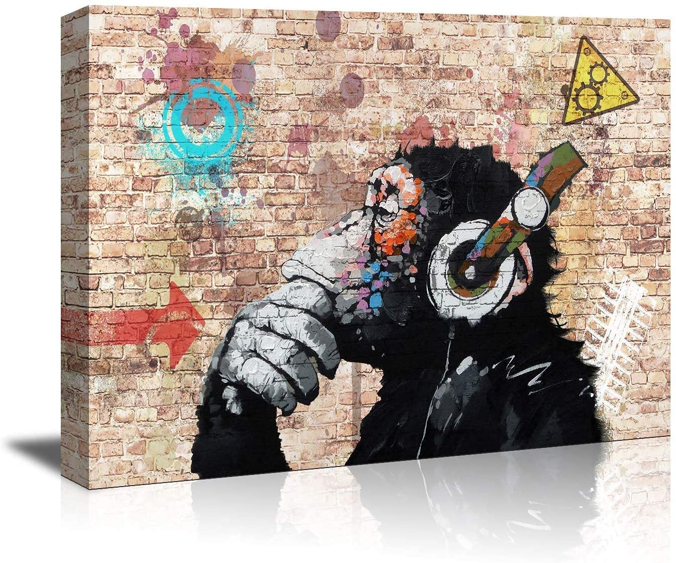 Abstract Thinking Monkey with Headphones Canvas Wall Art - 8x10 Inch Framed Print for Bedroom, Bathroom & Home Decor | Modern Gallery Artwork for Living Room, Office & Dorm Wall Decor