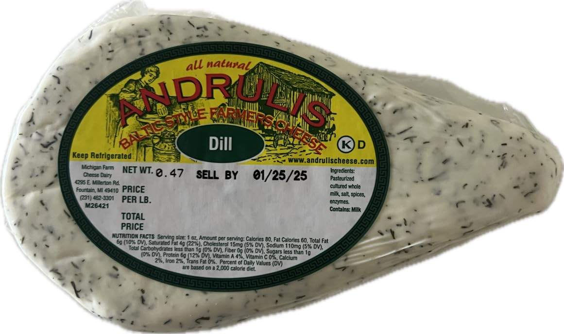 Andrulis Farmers Cheese with Dill - Traditional Eastern European Style Cheese for Salads, Sandwiches & Baking | Perfect for Home Cooking & Charcuterie Boards