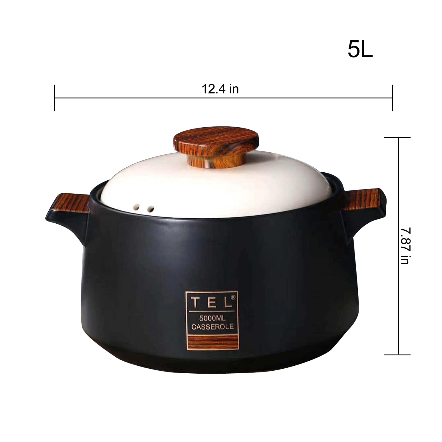 5.3-Quart Ceramic Casserole Pot with Bakelite Handle - Nonstick, Heat Resistant Clay Cookware for Soup & Stew | Perfect for Stovetop, Oven & Serving | Includes White Lid