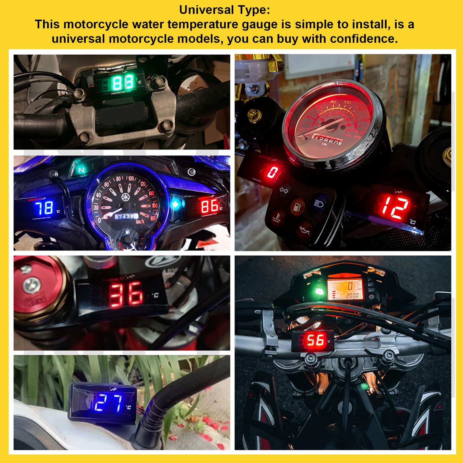 Universal 12V Motorcycle Water Temp Gauge - Ultra Thin LCD for Bike Mods & Racing
