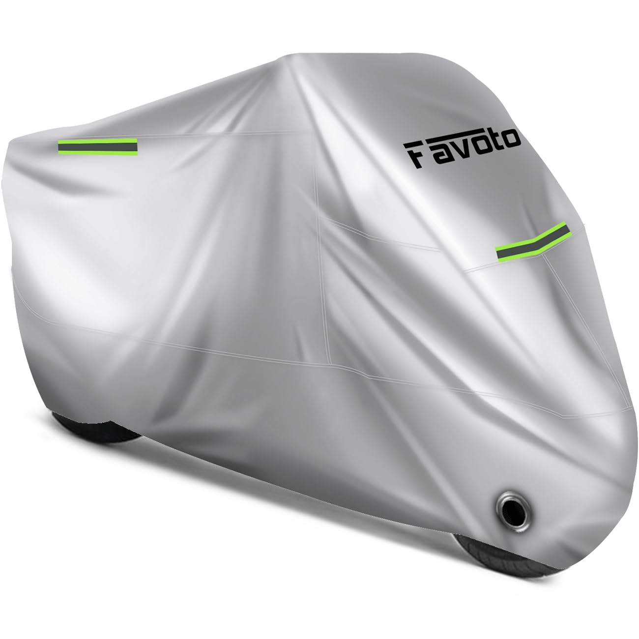 Favoto Waterproof Motorcycle Cover - UV Protection, Windproof with Reflective Strips & Buckle Lock | Storage Bag Included | Fits 104 Inch Bikes | Ideal for Outdoor Parking, Travel & Long-Term Storage (Cool Silver)