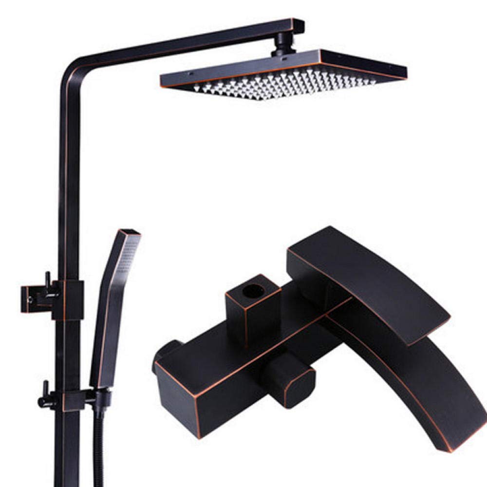 Premium Bronze Rainfall Shower Head Set - Wall Mounted Single Handle Bathroom Faucet with Oil-Rubbed Finish & ABS Handheld Shower - Perfect for Spa-Like Relaxation and Modern Bathroom Upgrades