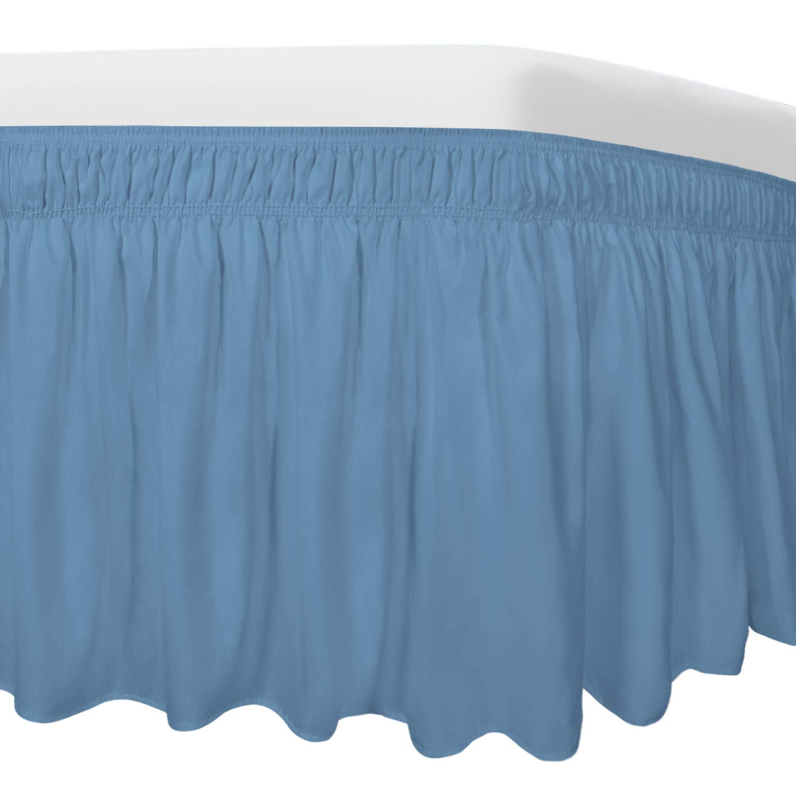 16 Inch Drop Light Blue Elastic Wrap Around Bed Skirt for Queen Size Beds - Wrinkle & Fade Resistant Silky Luxurious Fabric, Easy Fit Machine Washable Dust Ruffle - Perfect for Master Bedrooms, Guest Rooms & Hotel Decor