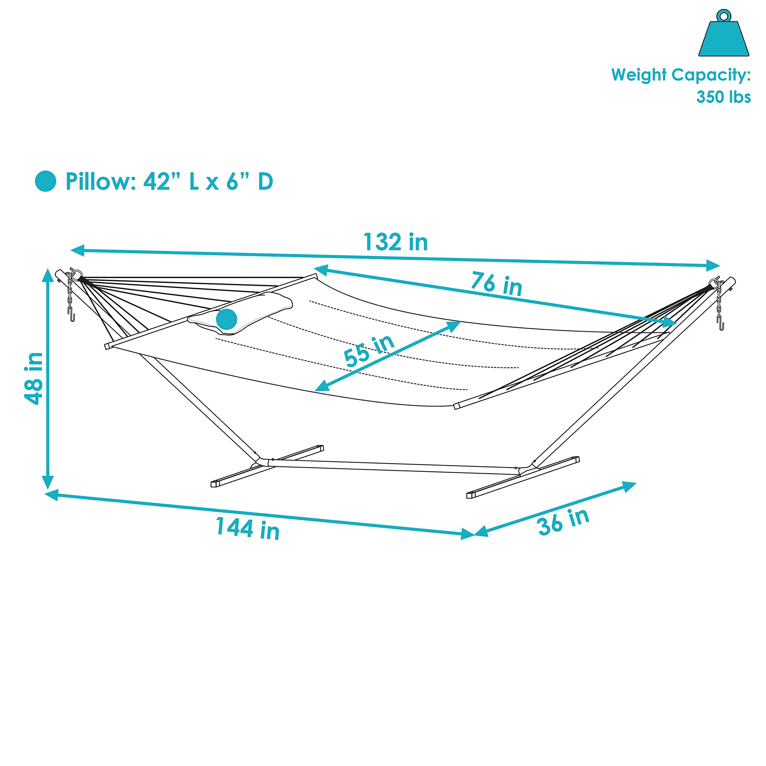 Sunnydaze Double Quilted Fabric Hammock with Stand & Pillow - 350lb Weight Capacity - Black Steel Frame - Tidal Wave Design - Perfect for Backyard, Patio, Beach & Camping Relaxation
