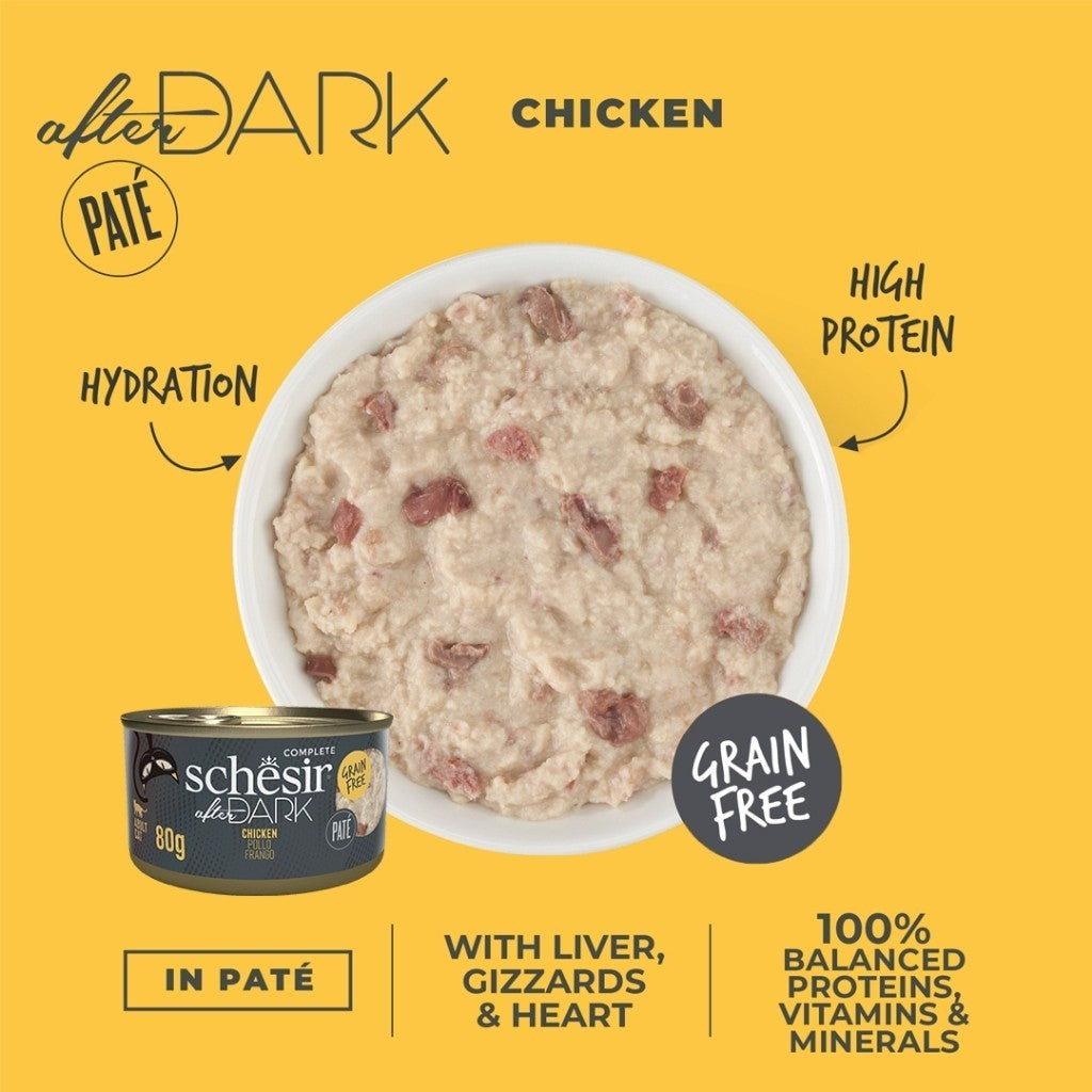 Schesir After Dark Complete & Balanced Wet Cat Food for Adult Cats - 80g, High Protein with Essential Vitamins & Minerals - Perfect for Nighttime Feeding & Weight Management