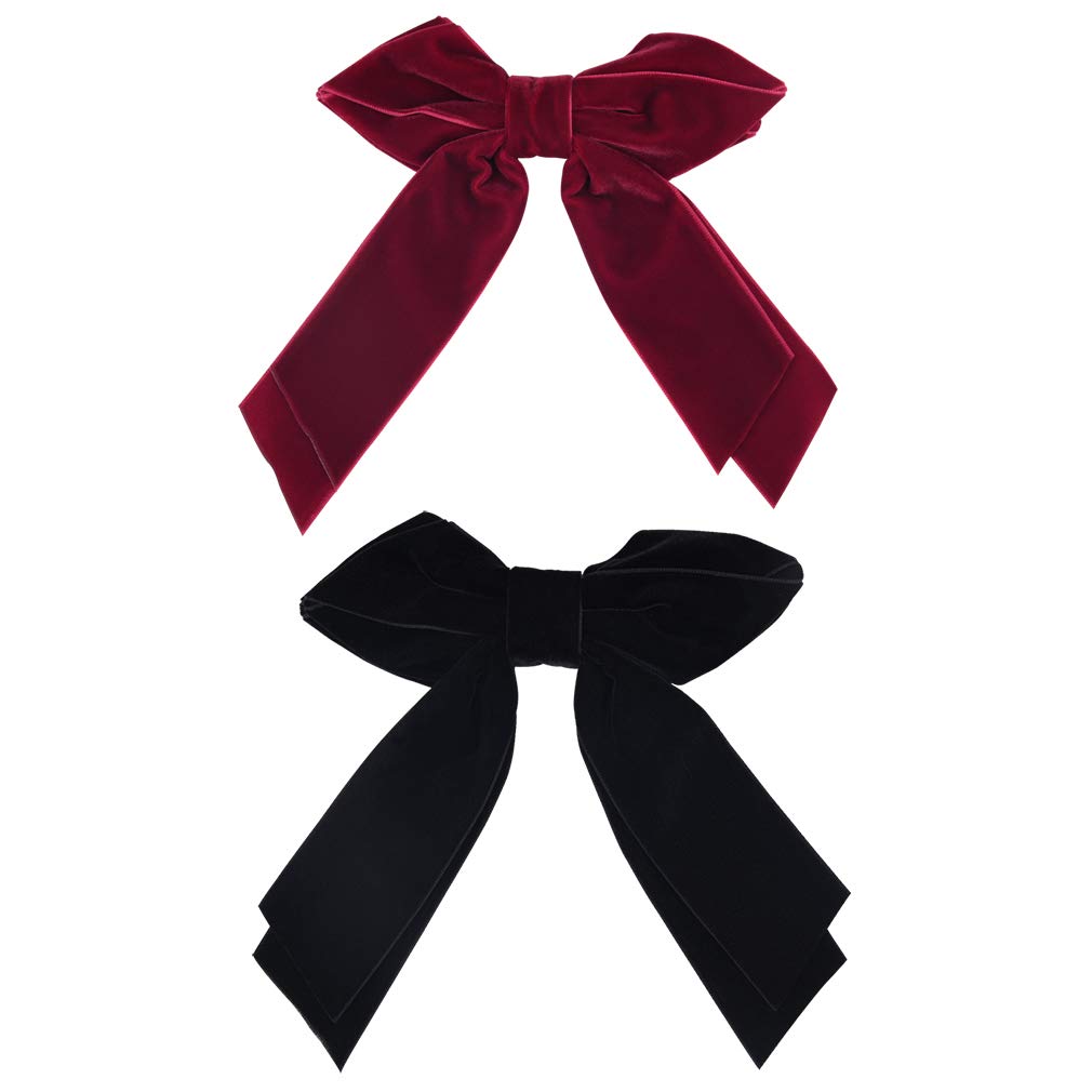 DEEKA 2 Pack 6 Inch Large Velvet Hair Bows Clips for Women & Girls - Black & Red Hair Accessories | Perfect for Parties, Weddings & Everyday Style