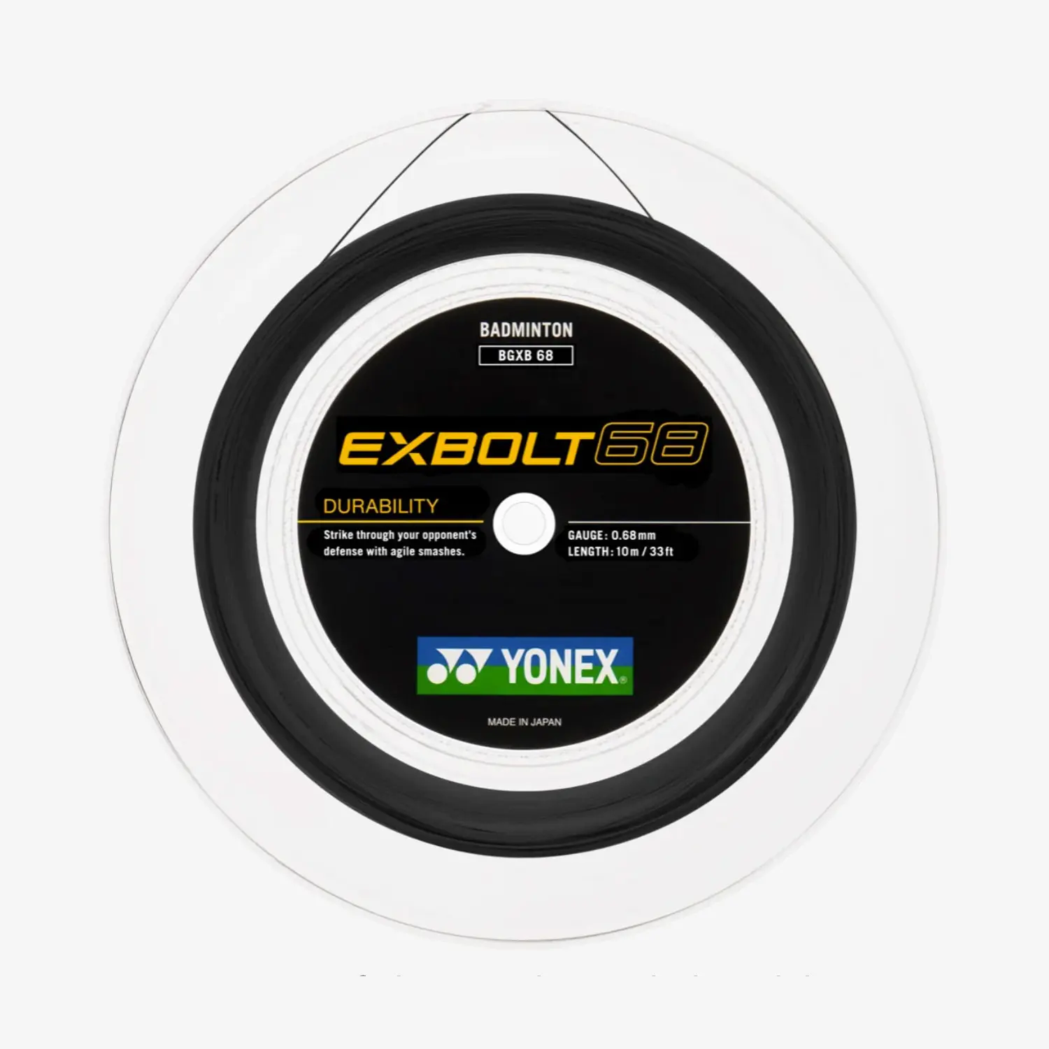 Yonex Exbolt 68 200m Badminton String (Black) - High Performance Badminton Racket String for Professional Players - Perfect for Tournament Play and Training Sessions