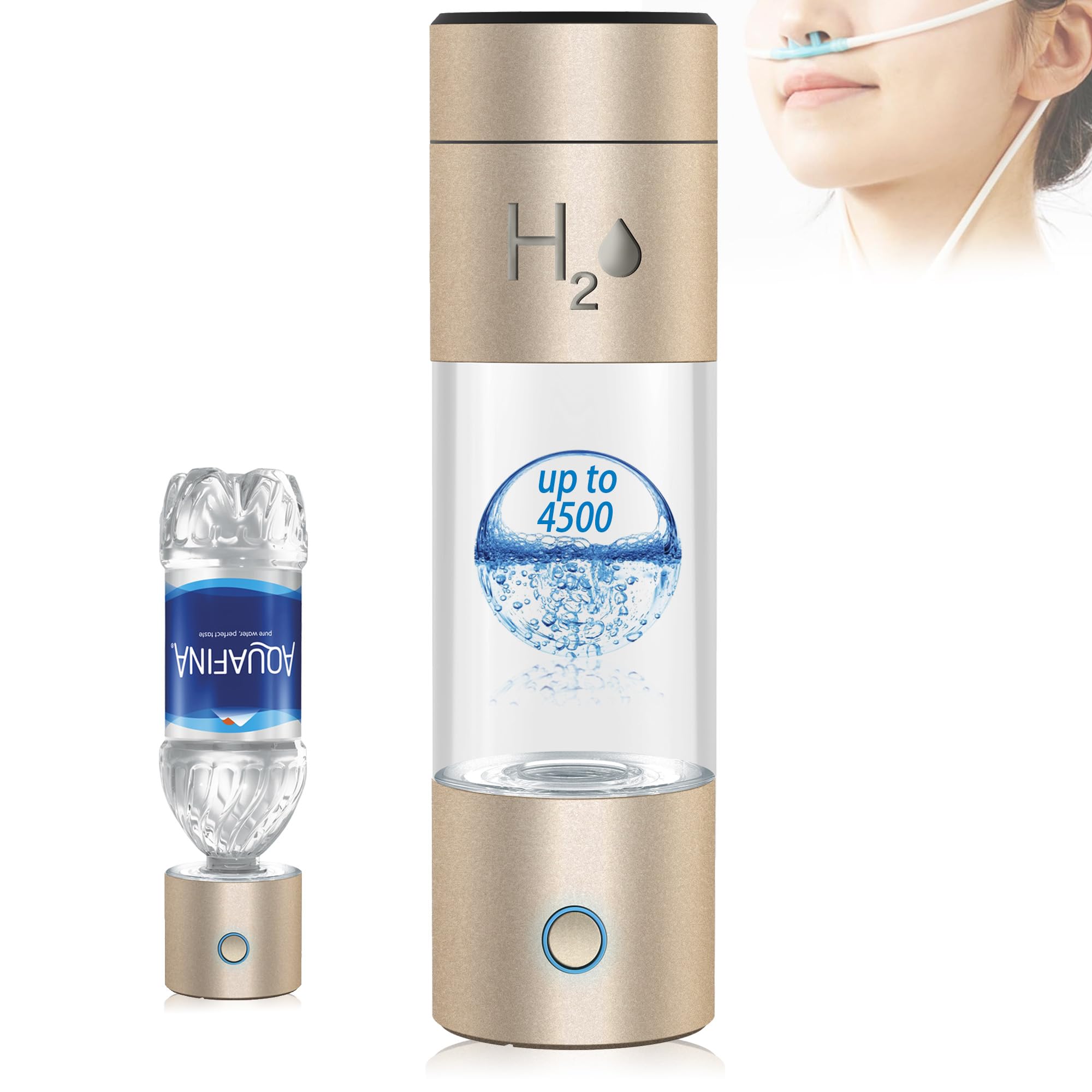 Premium Hydrogen Water Bottle Generator - High Concentration 4500ppb, SPE/PEM Dual Chamber Ionizer with Durable Metal Body | Portable Hydrogen Water Maker for Home, Travel & Gym Use