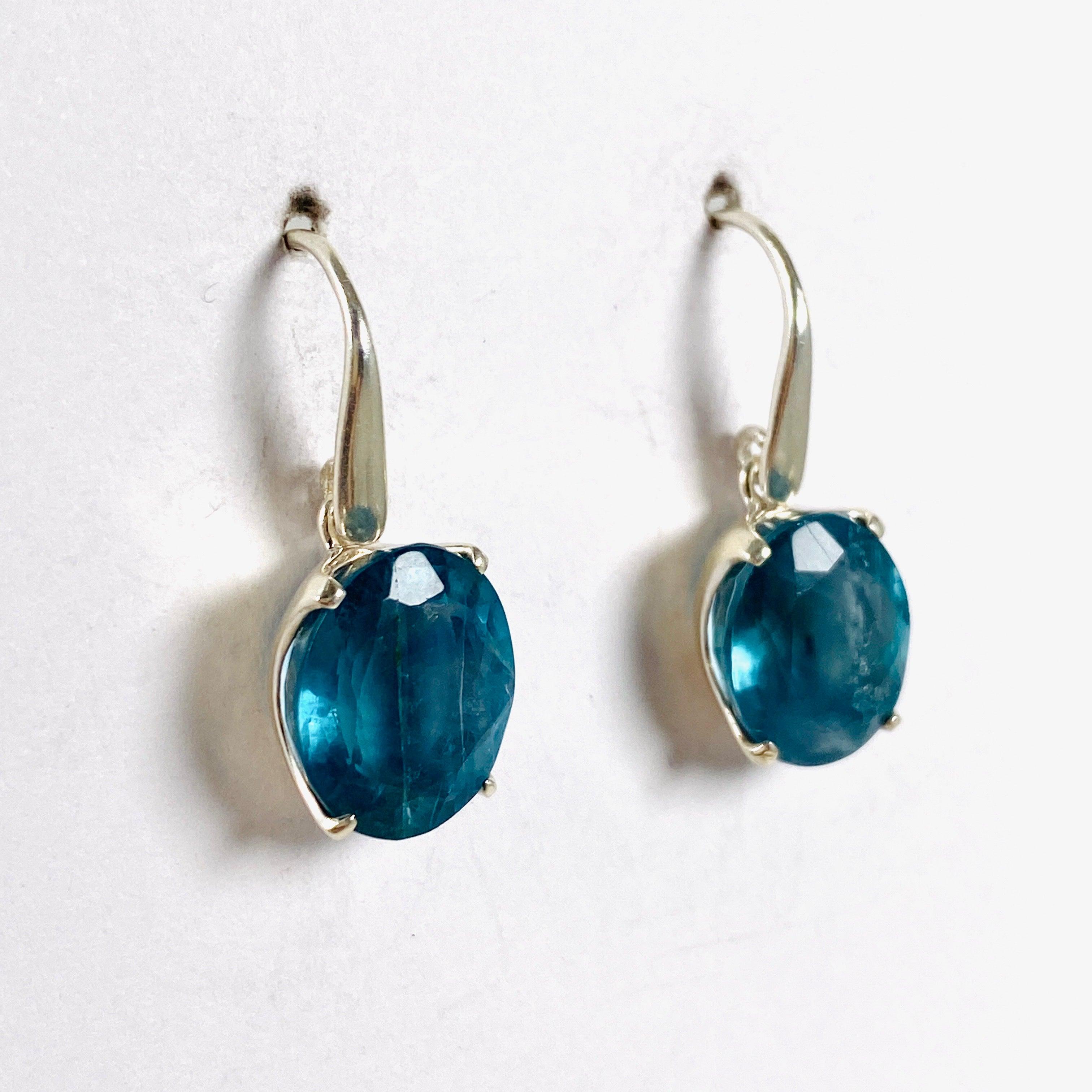 Fluorite Oval Faceted Earrings for Women - Natural Stone Dangle Earrings - Elegant Jewelry Gift for Her - Perfect for Parties, Weddings & Special Occasions