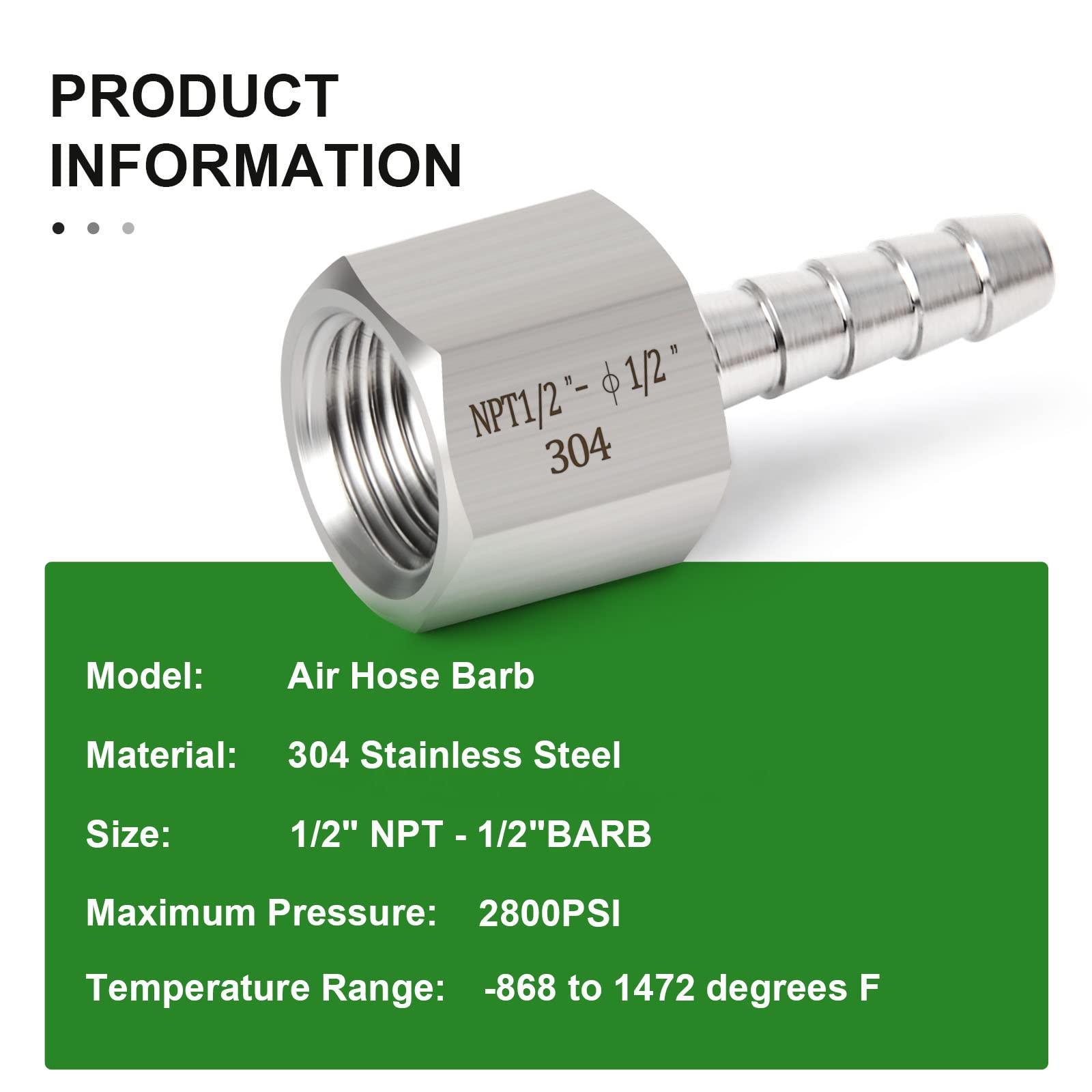 TAISHER 2PCS 304 Stainless Steel Air Hose Fittings 1/2