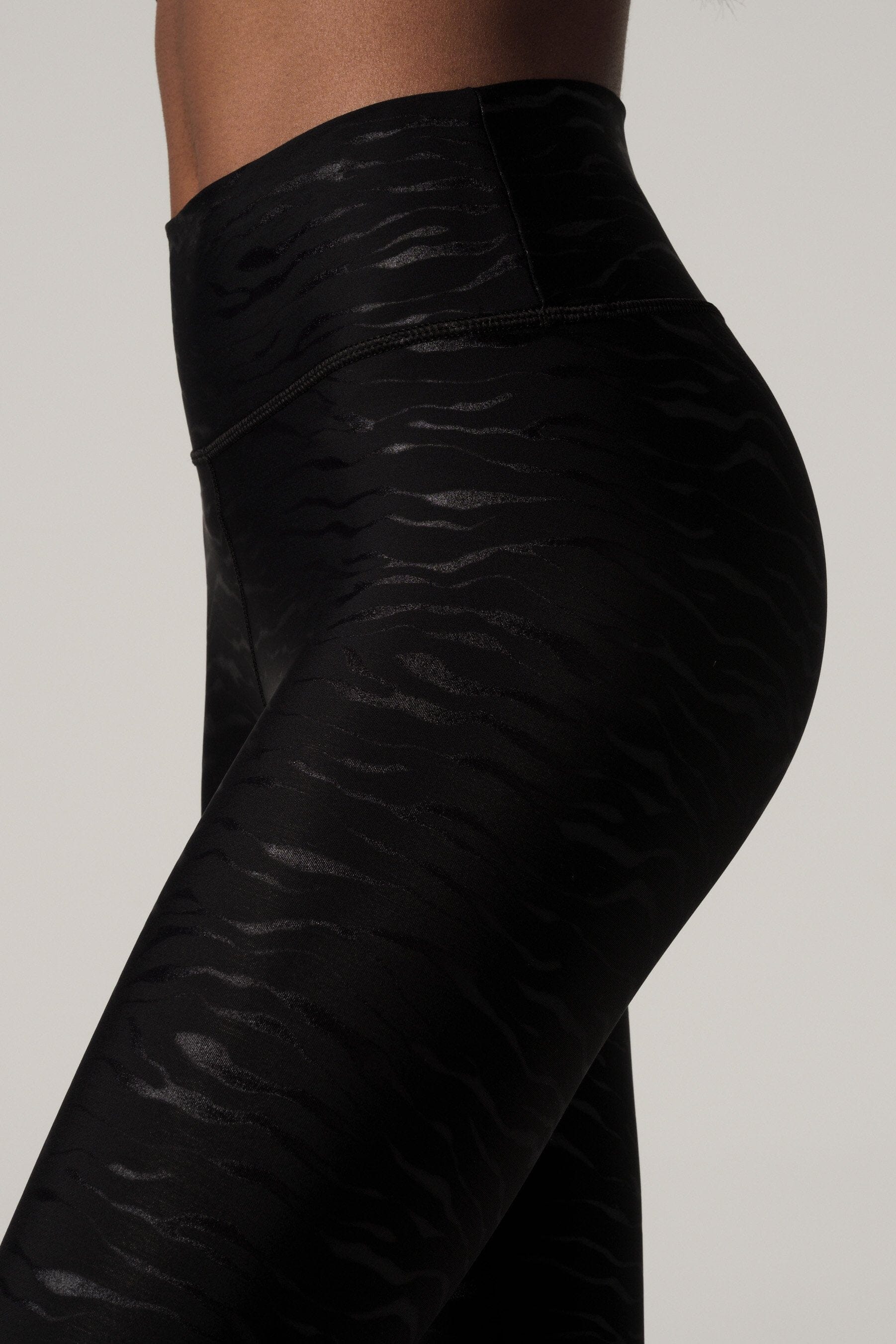 Bowie High Waist Yoga Pants - Tiger Print Embossed Black Leggings for Women | Workout, Running, Gym & Lounge Wear