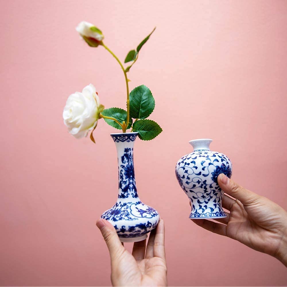 Blue and White Porcelain Vases Set of 3 - Classic Chinese Fambe Glaze Ceramic Flower Vases for Home Decor, Living Room, Office & Wedding Centerpieces