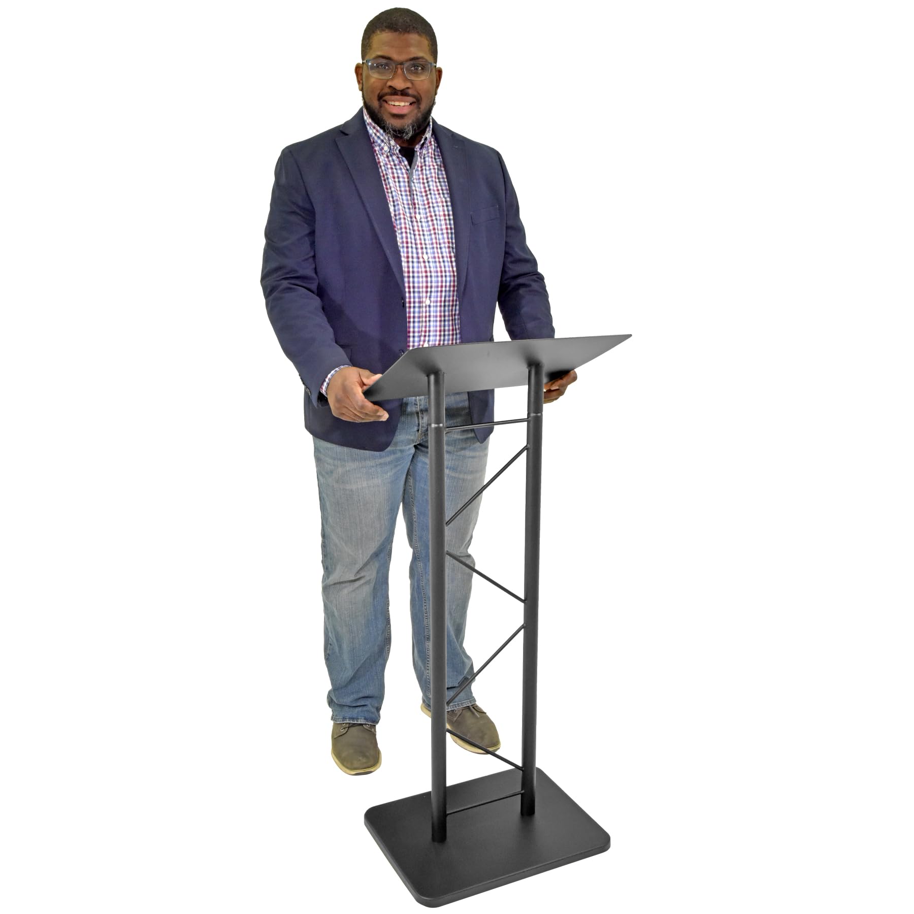 Kingdom KML7B Large Portable Lectern Stand - Adjustable Church Pulpit & Conference Podium for Speakers, Speeches, Weddings & Events - Durable Metal Truss Lectern with Black Powder Coat Finish - Perfect for Churches, Schools, Business Presentations & Outdoor Ceremonies