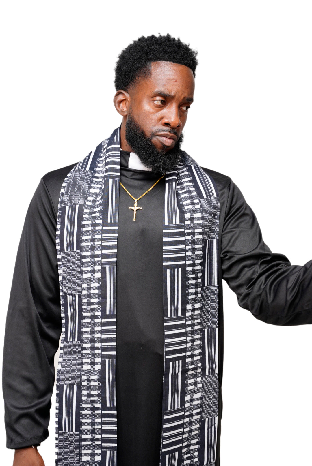 Authentic African Print Sash with Black Fringes | Kente Khumasi Royale Design | Perfect for Cultural Events, Weddings & Festivals | DPBC0795S