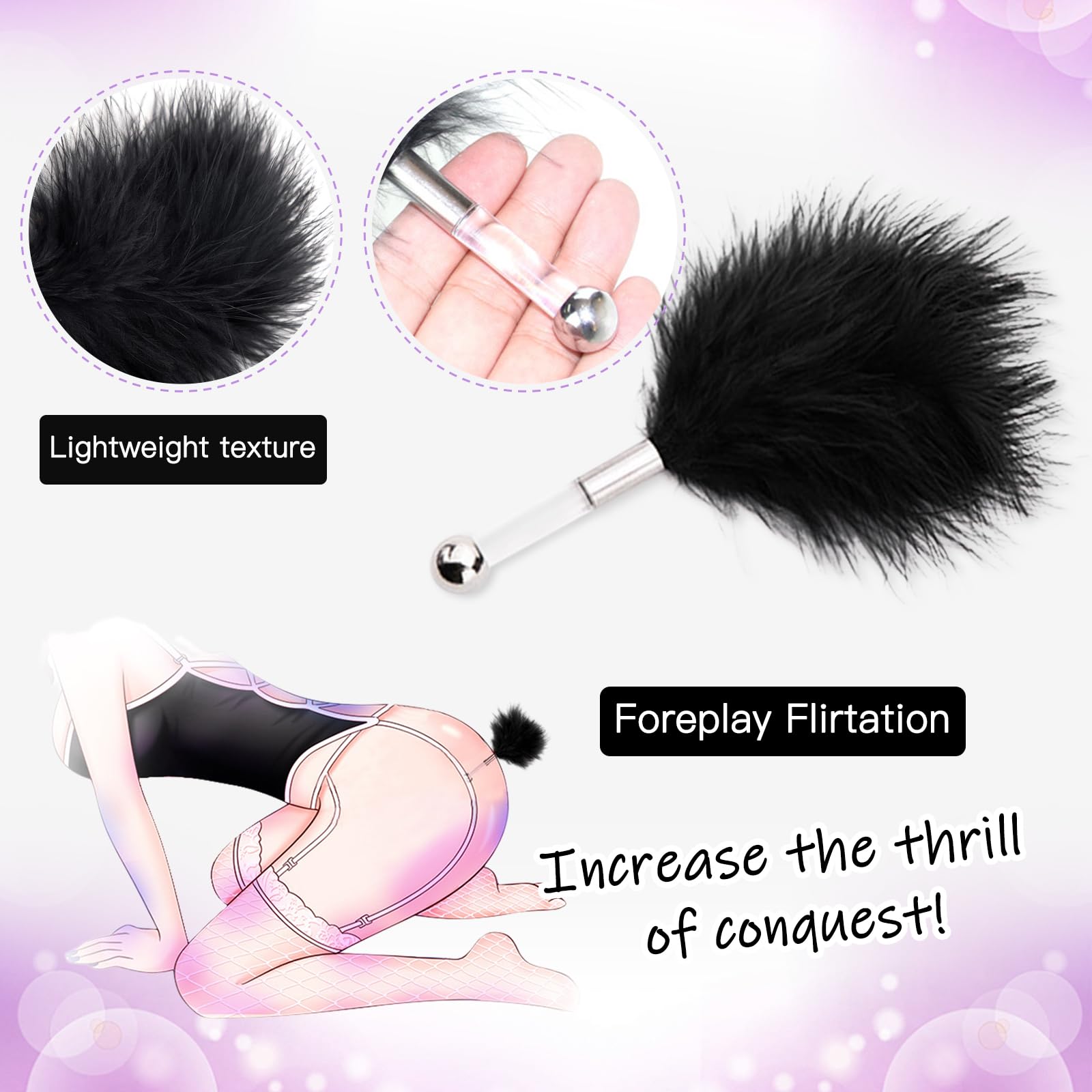 4Pcs Leather Bondage Paddle Set - Feather Whip & Spanking Paddle for Couples Role Play, BDSM Accessories, Restraint Flogger for Sensual Play (Black) - Perfect for Bedroom Fun, Adult Games & Intimate Exploration