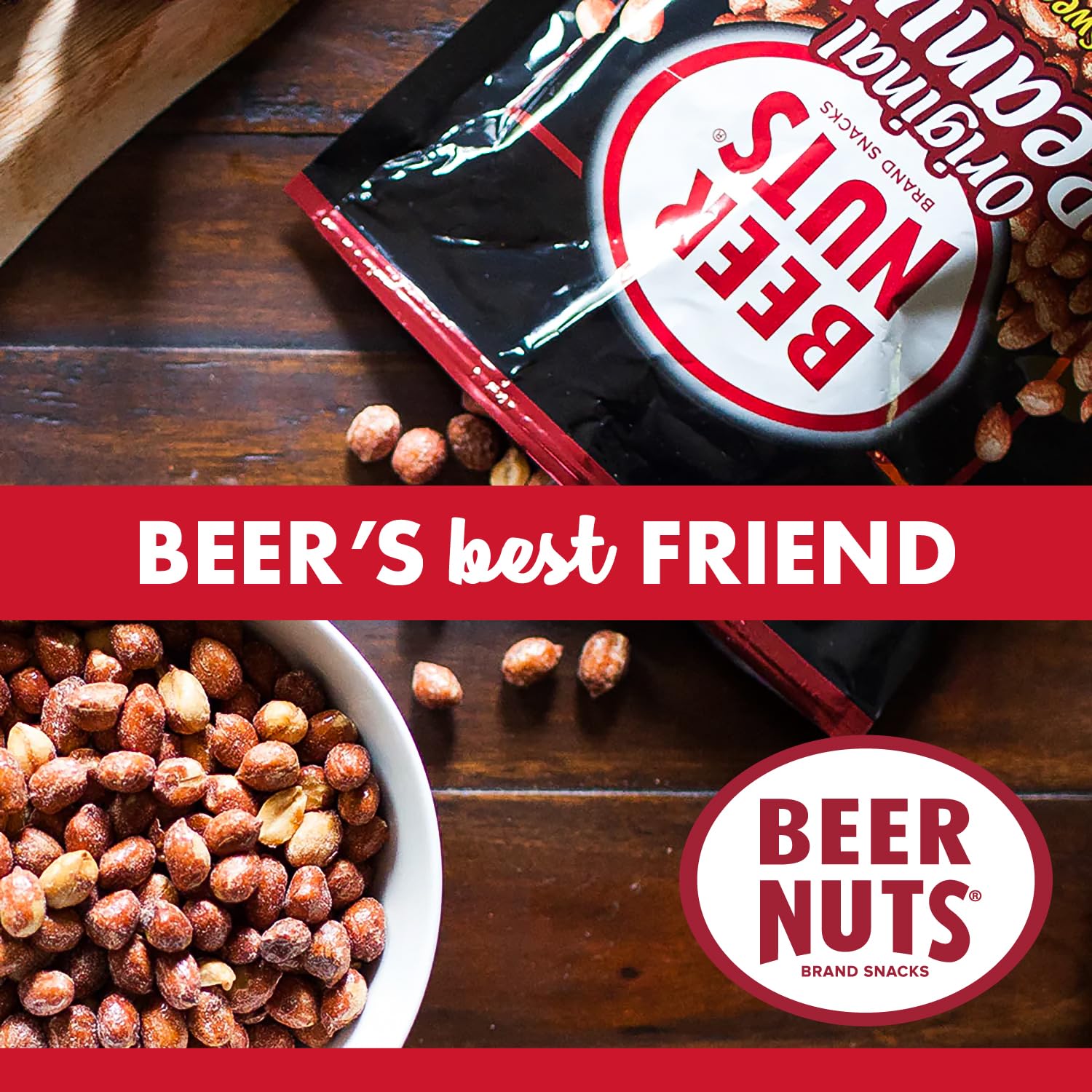 BEER NUTS Original Peanuts - Sweet & Salty Bar Snacks - Gluten Free, Kosher, Low Sodium Peanuts Made in USA - 12oz Resealable Can (Pack of 1) - Perfect for Travel, Parties, and Office Snacking