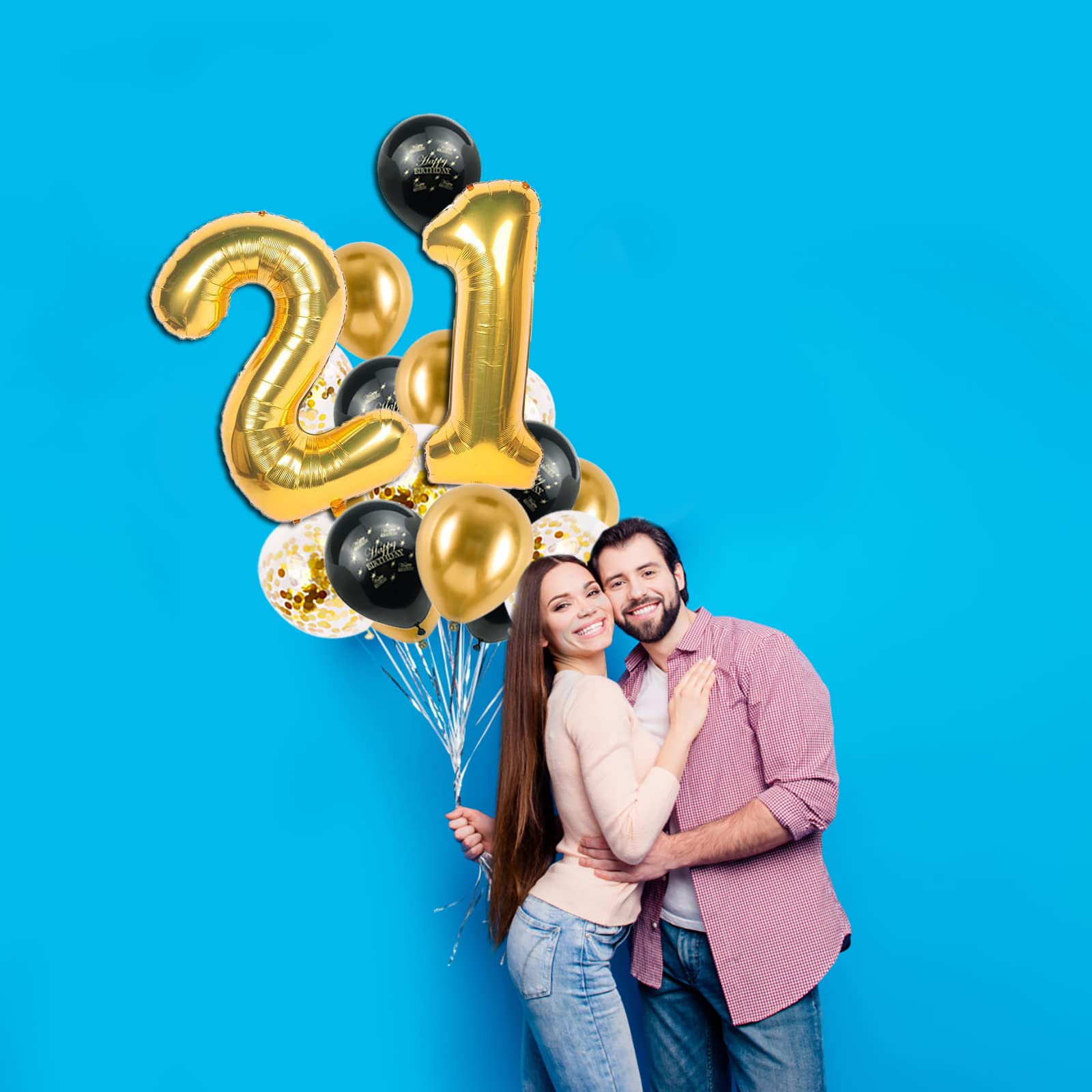 21st Birthday Party Decorations for Him & Her - Black & Gold Balloons, Banner, Fringe Curtain & Confetti Set - Perfect for 21st Birthday Celebrations, Milestone Parties & Adult Birthday Decor