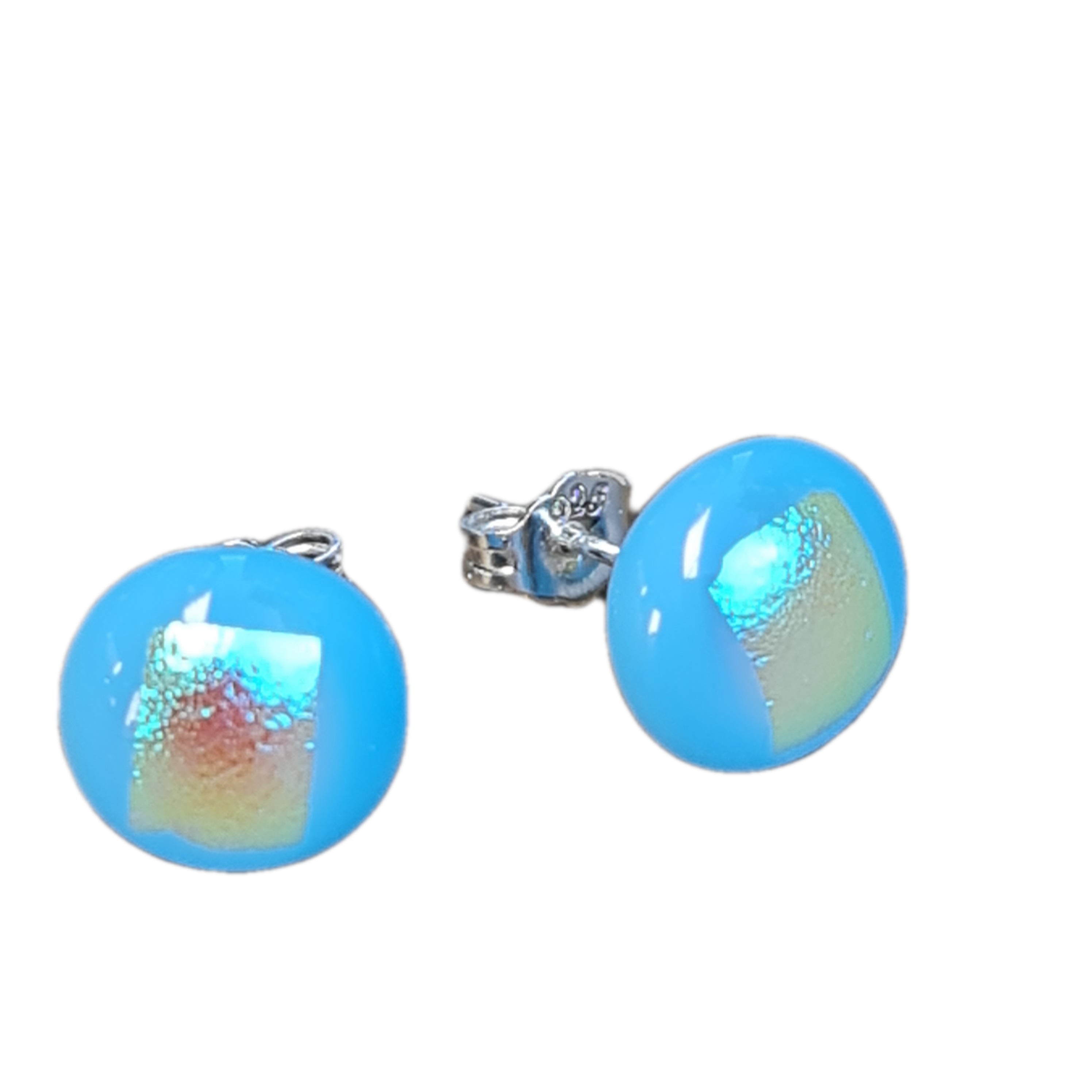 Handmade Artisan Glass Stud Earrings in Blue & Rose Gold - Elegant Jewelry for Women, Perfect for Parties, Weddings & Everyday Wear