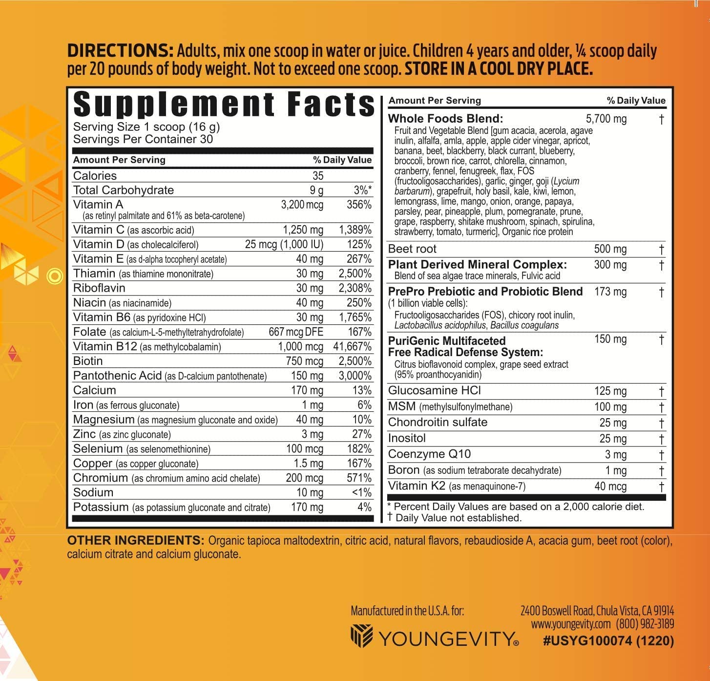 Youngevity Beyond Tangy Tangerine 2.5 Tropical Tangerine Ultimate Multi-Vitamin & Mineral Complex - Natural Whole Food Supplement with 8,000 ORAC | Immune Support, Energy Boost, Daily Wellness for Active Lifestyles