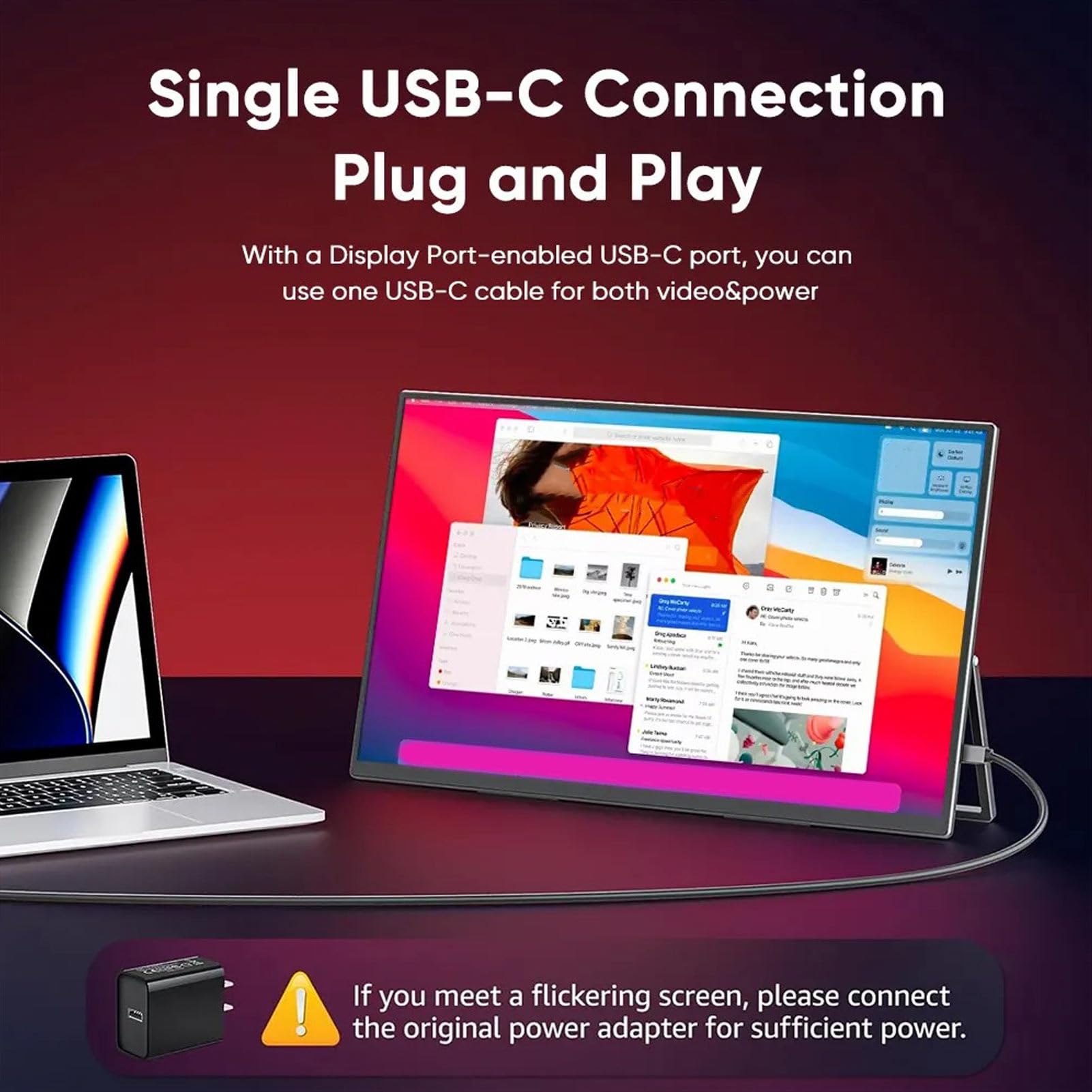 13.3 Inch Portable Monitor 2K IPS Display - USB C & HDMI External Screen for Laptop, PC, Switch - Lightweight Travel Monitor for Work, Gaming & Business Trips