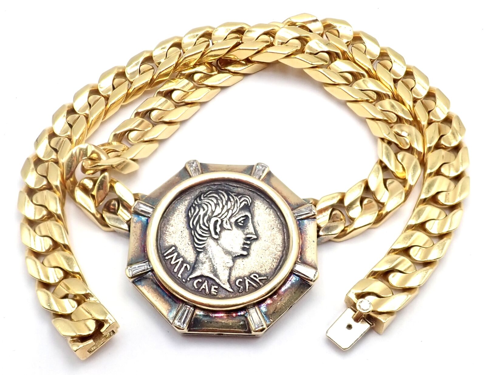 Authentic Bvlgari 18K Yellow Gold Diamond Monete Antique Coin Link Necklace - Luxury Vintage Jewelry for Women - Perfect for Gifts, Parties & Special Occasions