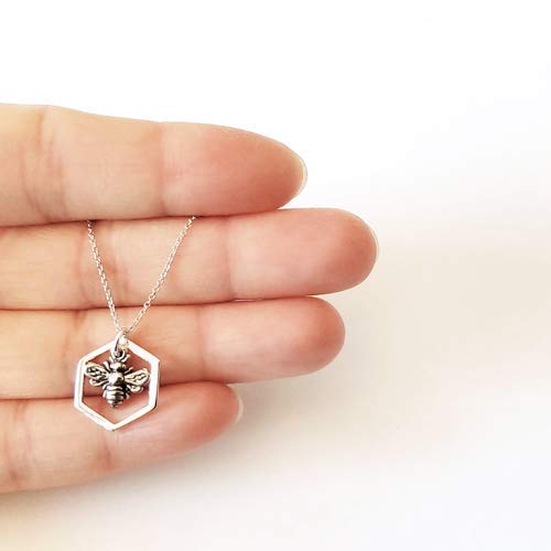 Sterling Silver Honeycomb Bumble Bee Charm Necklace - 18 Inch Adjustable Chain, Dainty Bee Jewelry for Women, Perfect Gift for Birthday, Anniversary & Mother's Day | Layering Necklace for Everyday Wear & Special Occasions