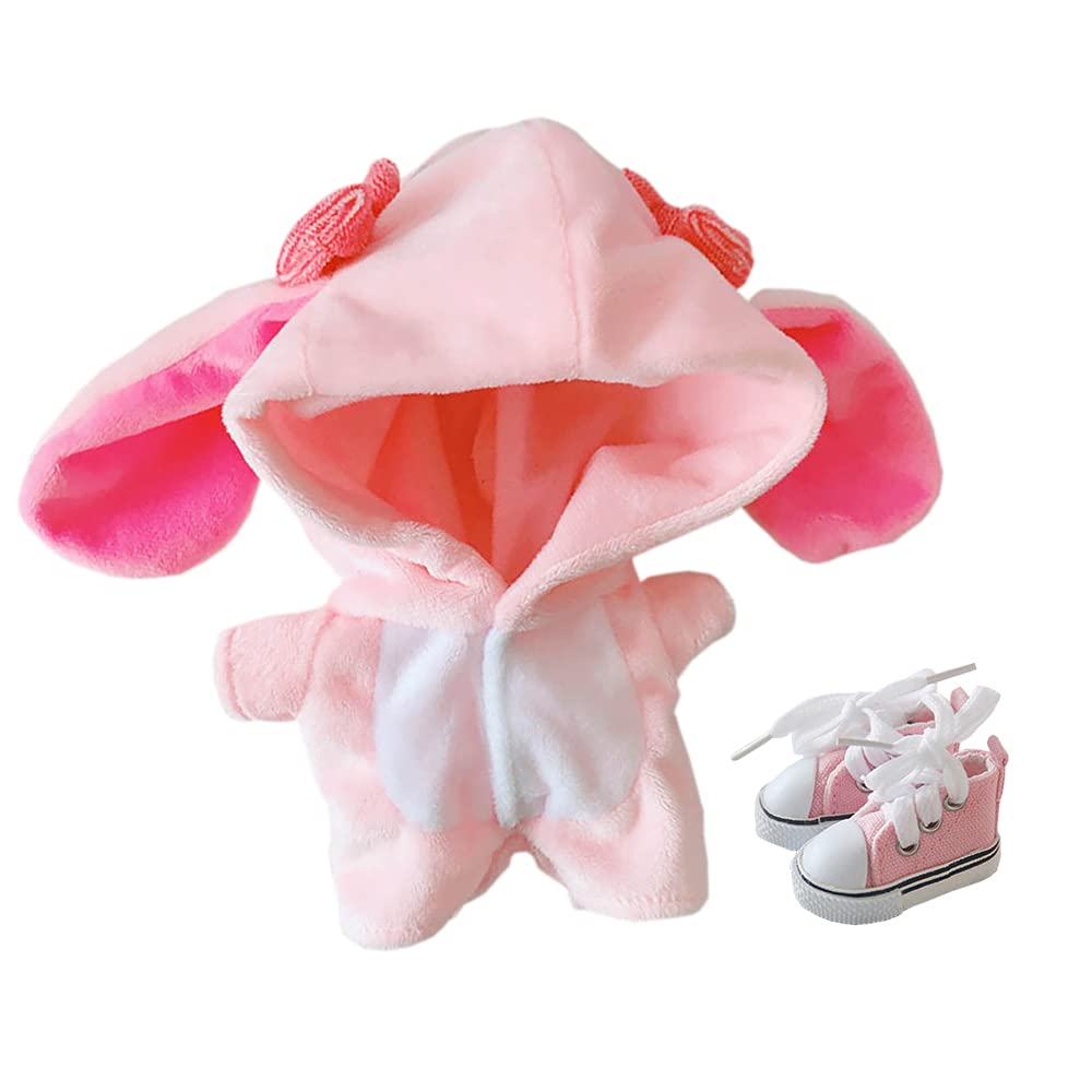 Niannyyhouse 20cm (7.8in) Rabbit Plush Doll Clothes Set - Pink Pajama Onesie with Shoes for Stuffed Animals | Perfect for Dress Up, Collectibles & Photo Props