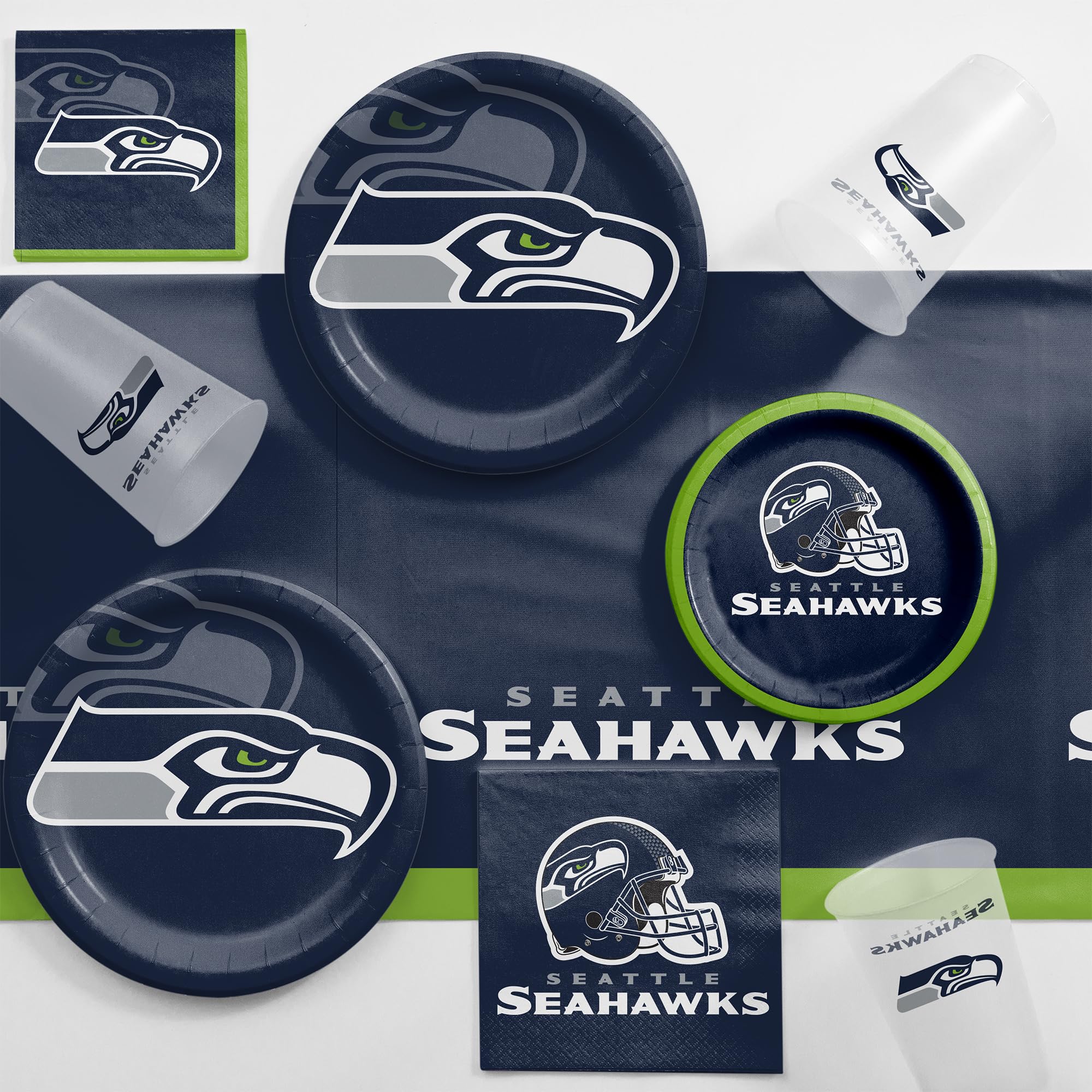 Seattle Seahawks Game Day Party Supplies Kit for 8 People - Football Party Decorations, Plates, Cups & Napkins - Perfect for NFL Tailgating & Home Gatherings