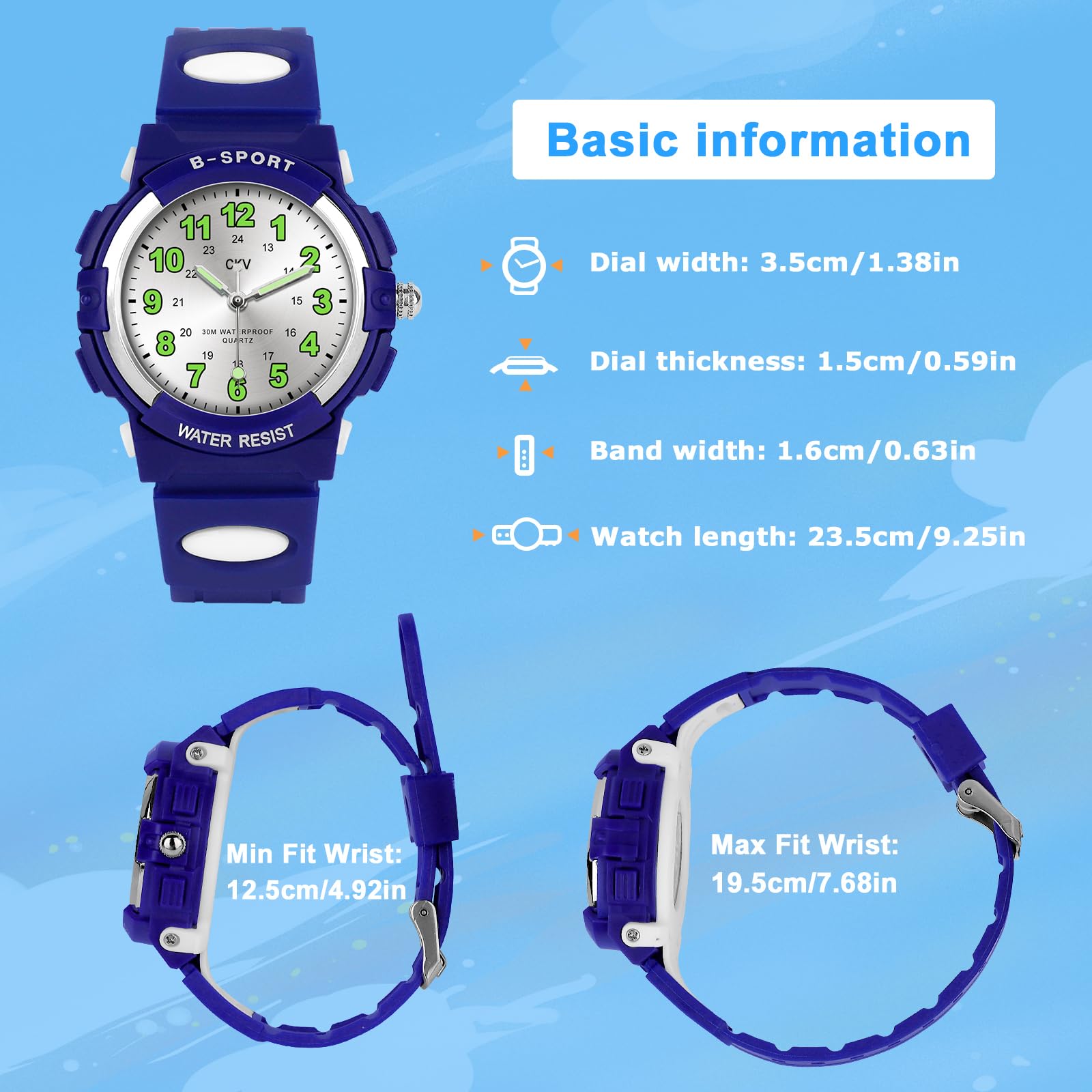 CKV Kids Analog Watch for Boys & Girls Ages 5-12 - Waterproof Sports Watch with Easy-to-Read Dial & Soft Comfort Band - Perfect for School, Outdoor Play & Learning to Tell Time