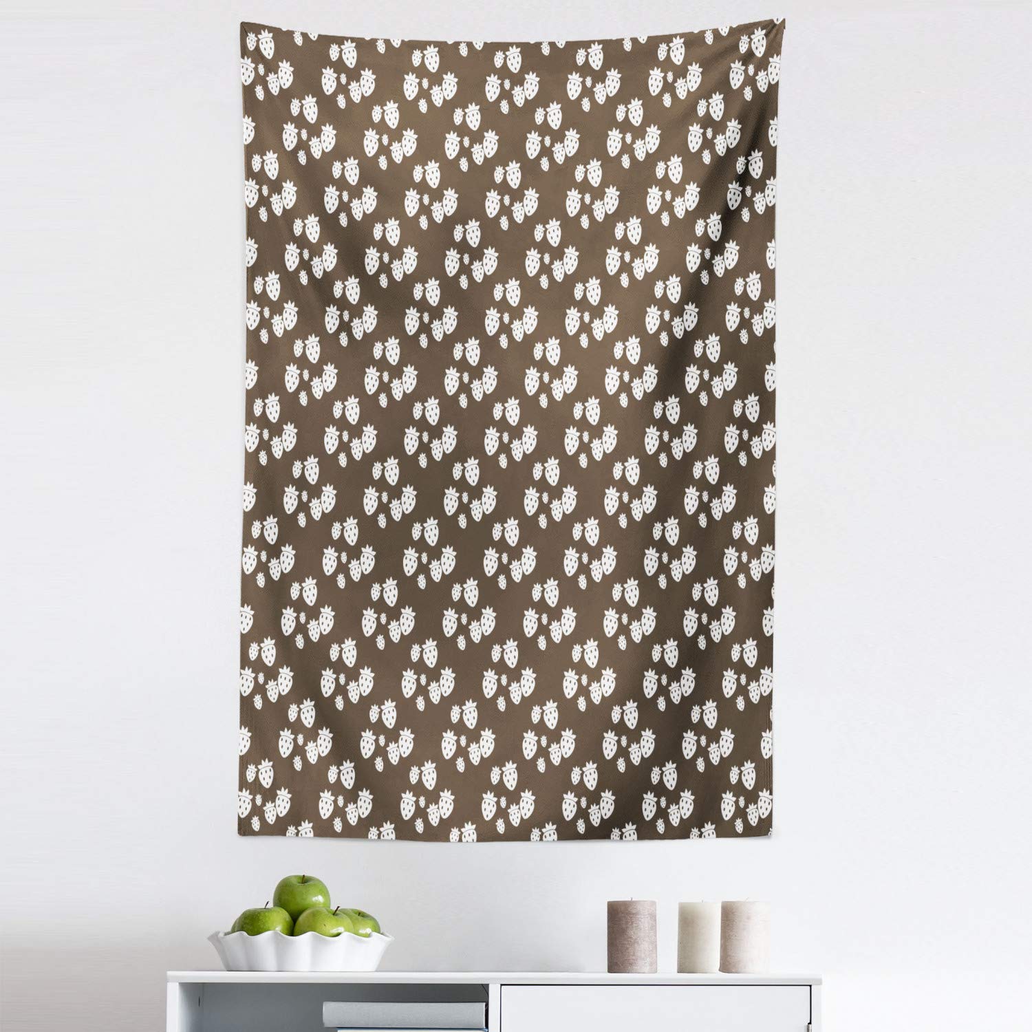 Ambesonne Strawberry Tapestry Wall Art - Dark Taupe & White Silhouette Strawberry Pattern Fabric Wall Hanging Decor (30