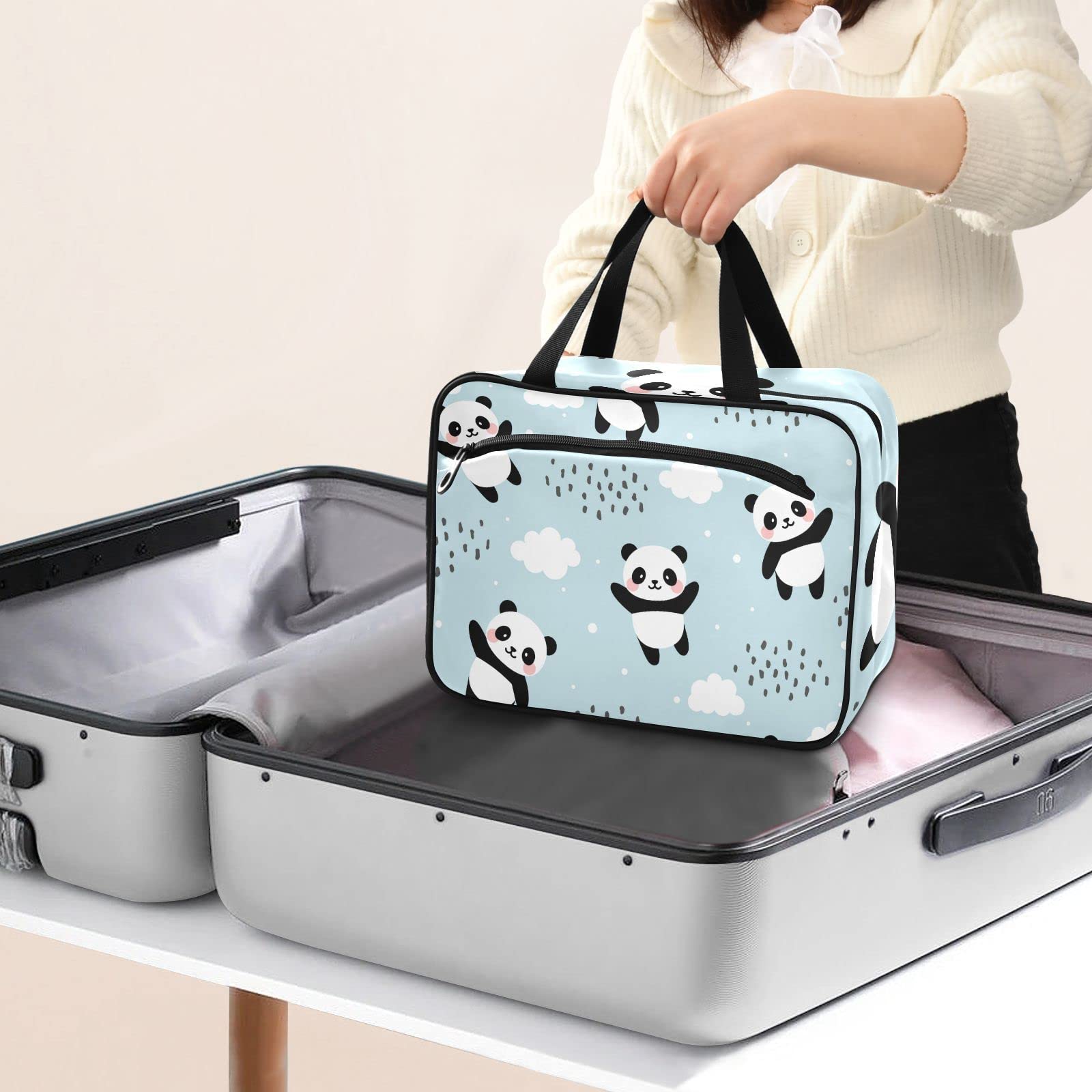 Cute Panda Travel Toiletry Bag - Large Cosmetic Organizer with Hook for Women | Perfect for Vacation & Gym
