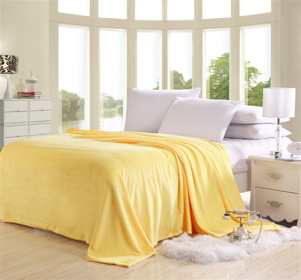 Soft Flannel Fleece Blanket - Full Size, Lightweight & Cozy for Bed, Sofa, Travel - Yellow