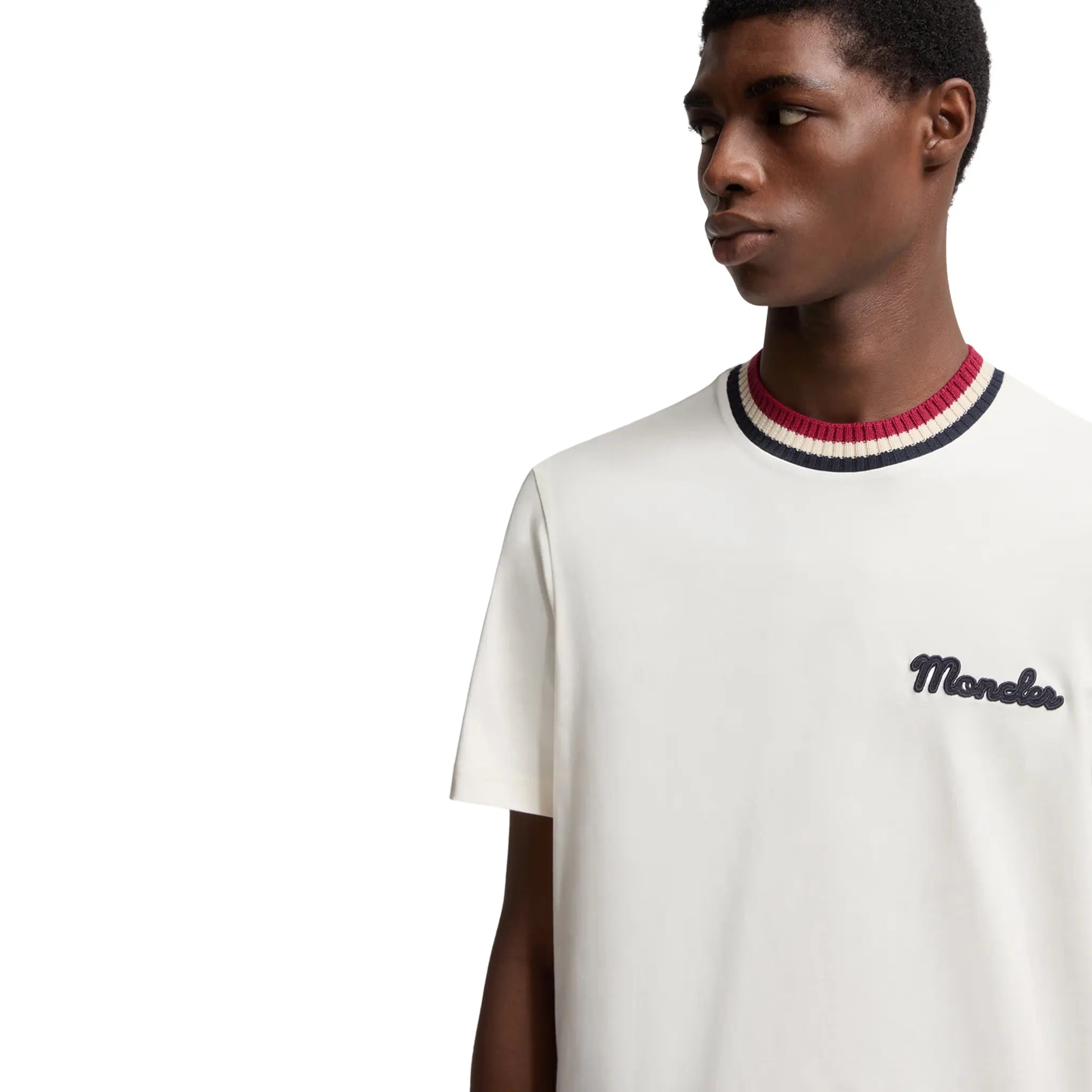 Moncler Tri-Color White T-Shirt for Men - Casual Short Sleeve Cotton Tee - Perfect for Streetwear & Summer Outfits