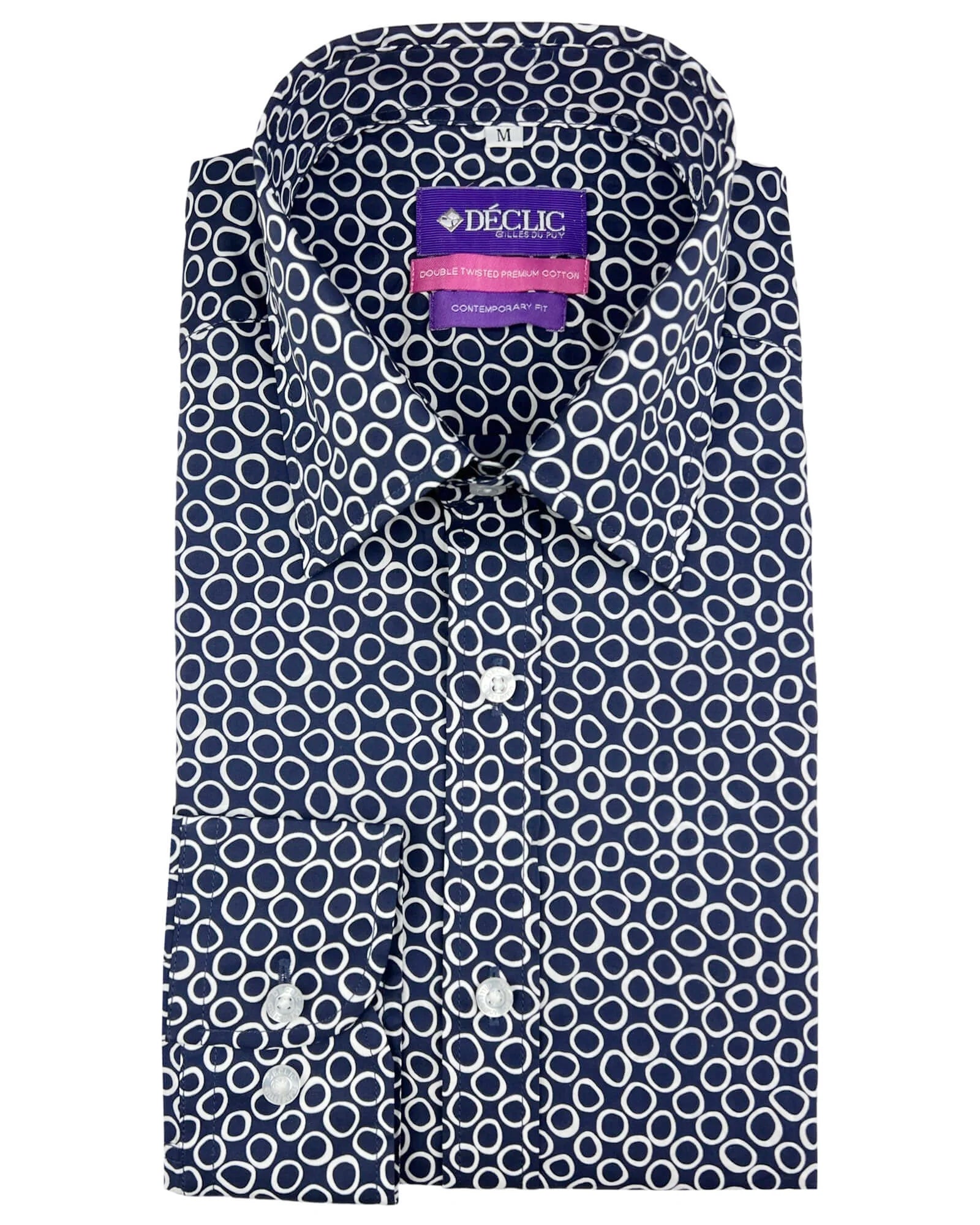 DÉCLIC Bolzano Spot Print Shirt - Navy Blue Casual Button Down Shirt for Men | Perfect for Office, Date Night & Summer Outings