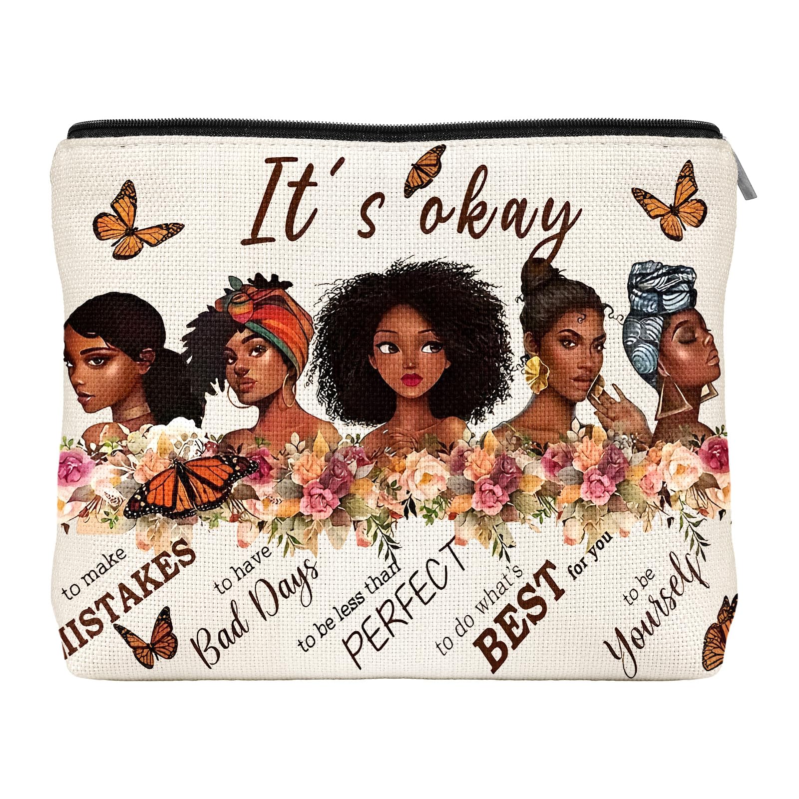 **African American Makeup Bag for Women - Inspirational Afro Black Cosmetic Travel Organizer with Zipper - Funny Small Purse Pouch for Toiletries & Accessories - Perfect for Travel, Gifts & Daily Use**