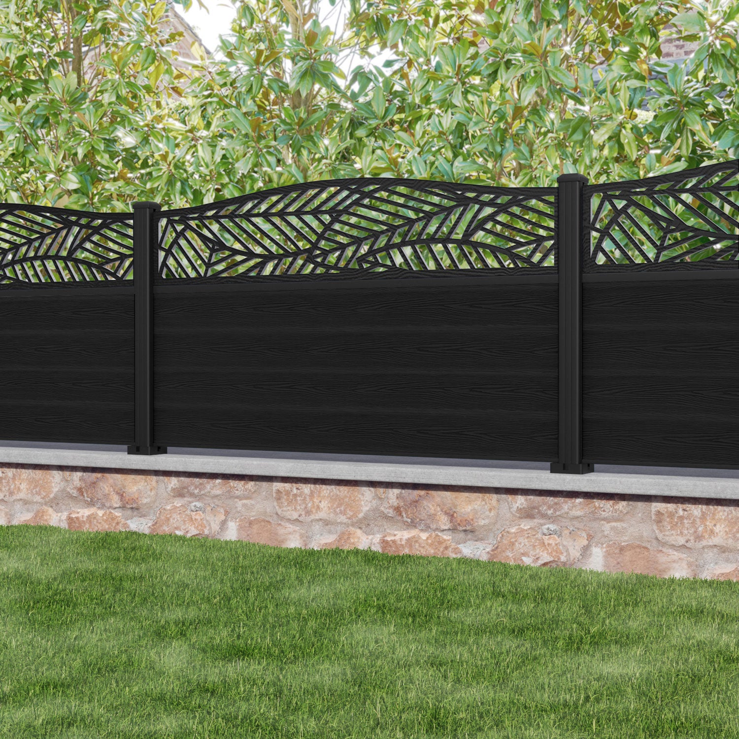 Classic Black Habitat Curved Top Fence Panel with Aluminum Posts - Durable Privacy Fencing for Backyard, Garden, and Property Boundaries