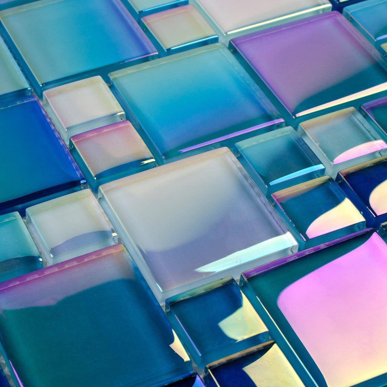 Aqua Blue Glass Pool Tile with Shimmer Effect - Random Pattern for Swimming Pools, Spas & Backyard Landscaping