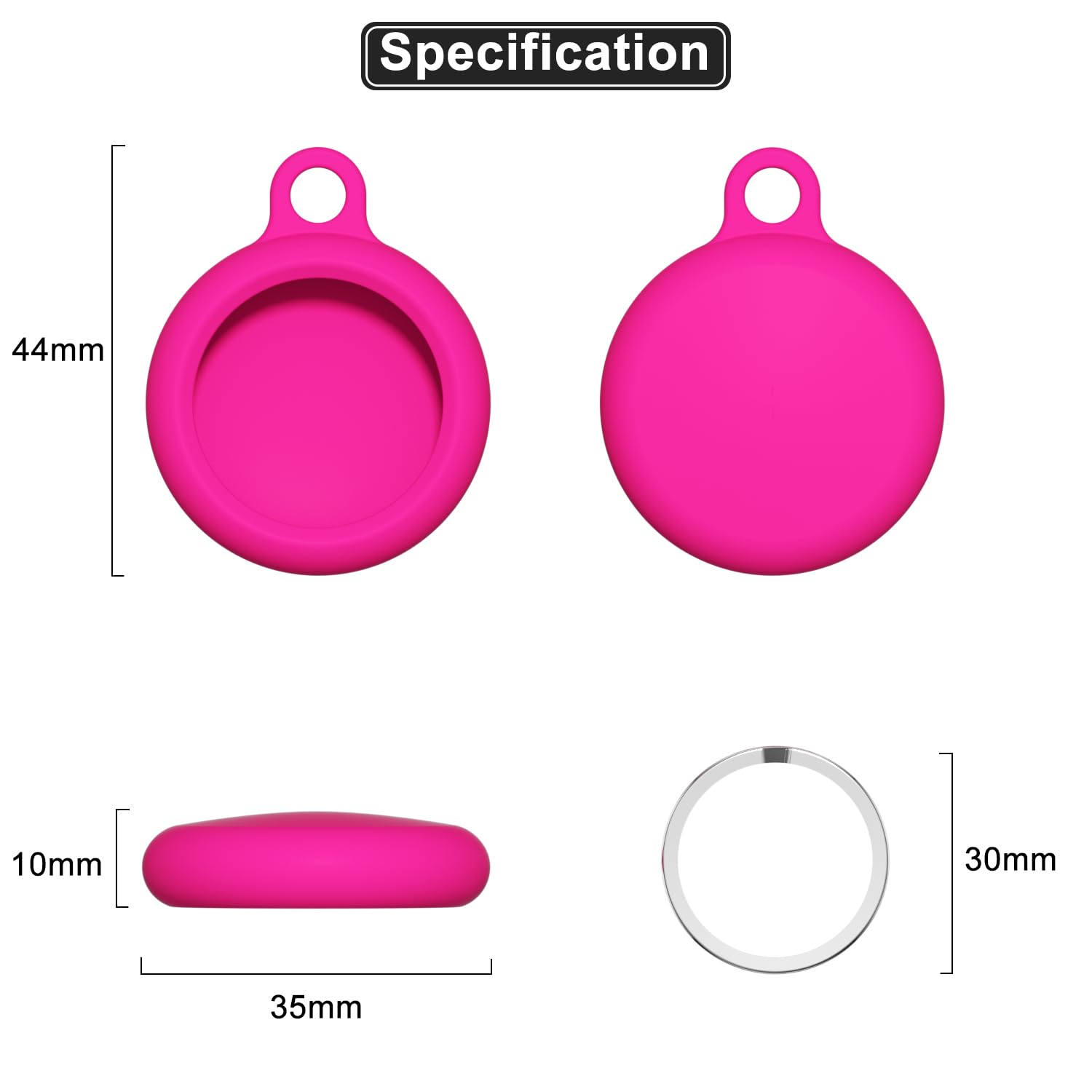 Cute Silicone Airtag Keychain Holder - Waterproof Apple AirTag Case with Key Ring, Compatible with Kids, Luggage, Dog Collar & Car Accessories (Hot Pink) - Perfect for Travel, Pet Tracking & Personal Item Security