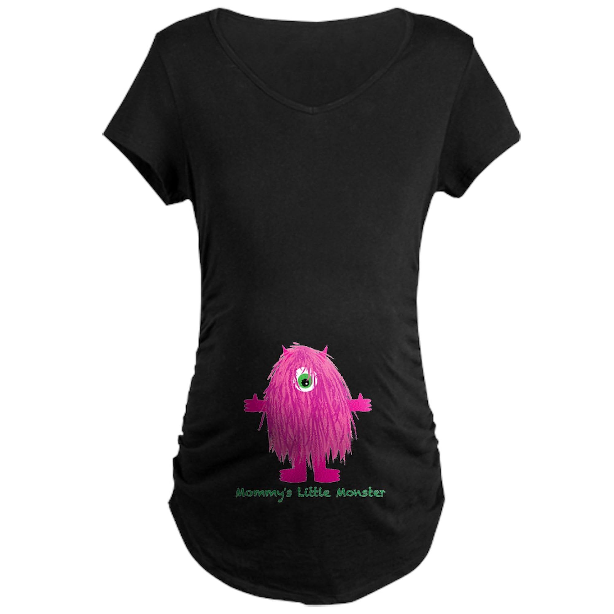 Mommy's Little Pink Monster Maternity T-Shirt - Women's Dark Ruched Side Pregnancy Tee for Casual Wear & Baby Showers